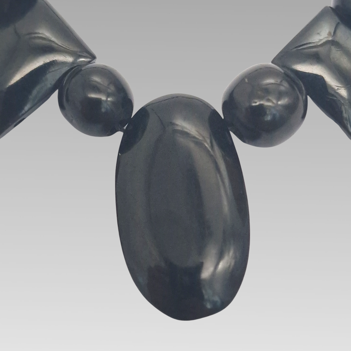 Large polished central Whitby jet drop on Victorian necklace
