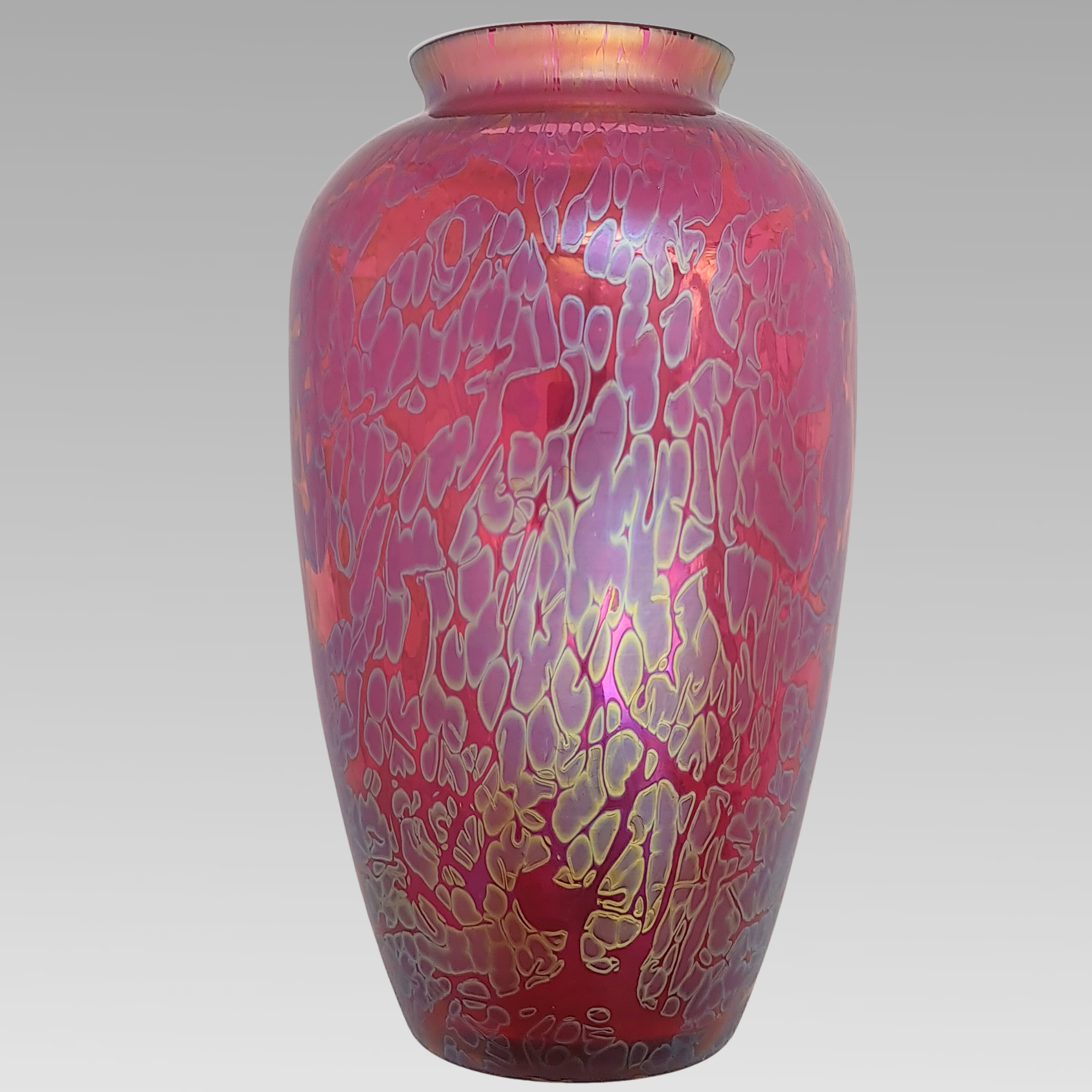 Royal Brierley Tall Iridescent Glass Vase Pink Studio Glass