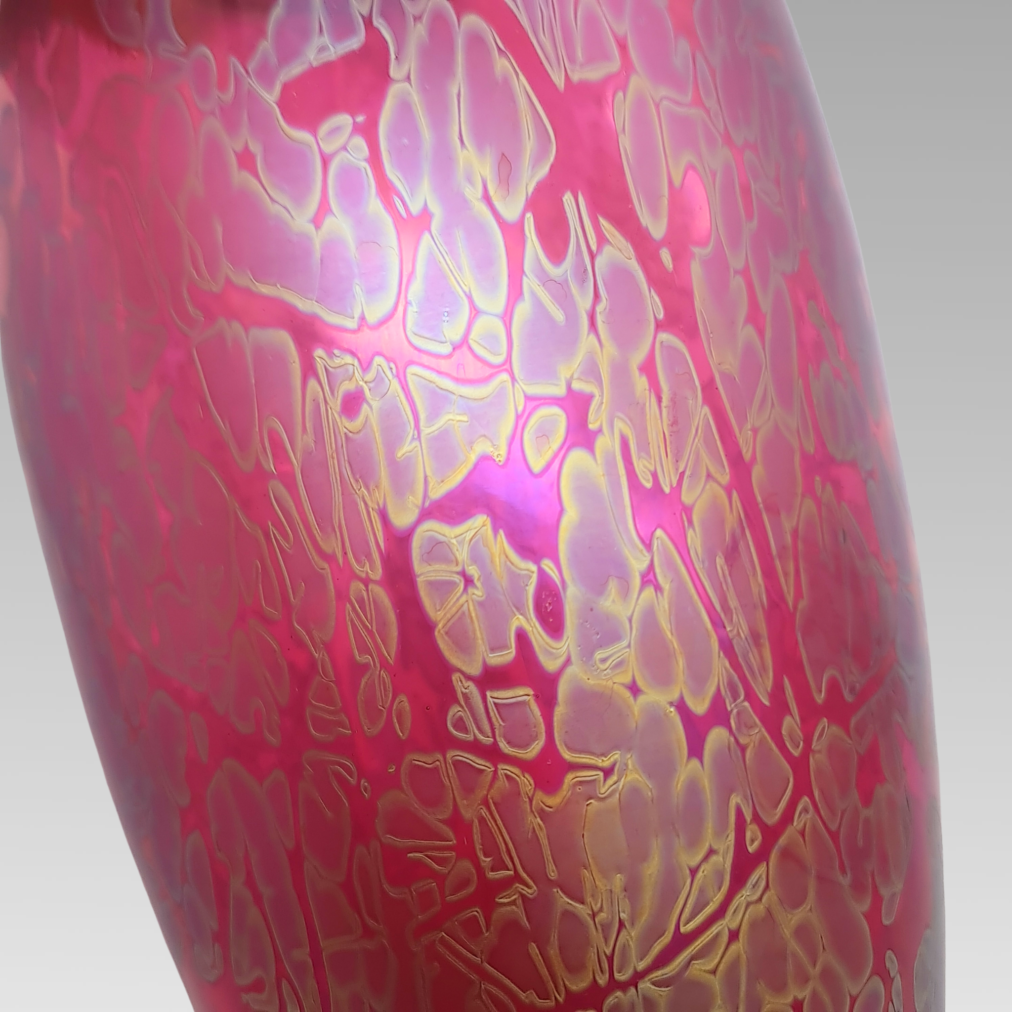 Royal Brierley Tall Iridescent Glass Vase Pink Studio Glass