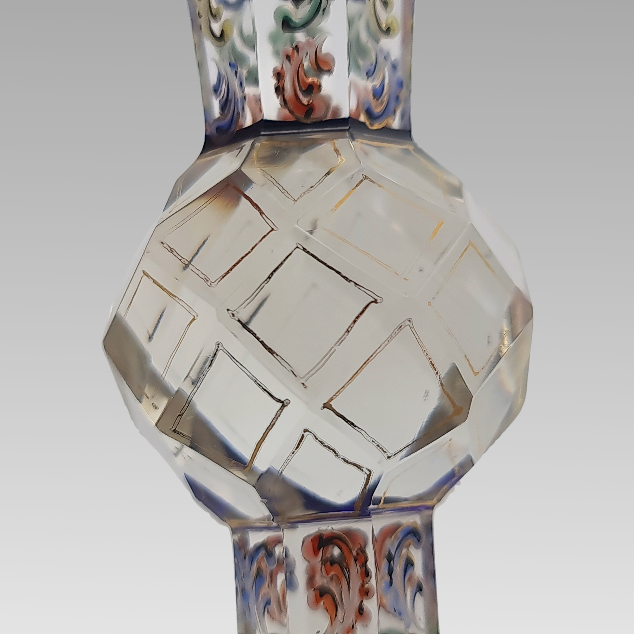 Antique Moser Tri-Colour Enamelled Glass Goblet c1890 Bohemian