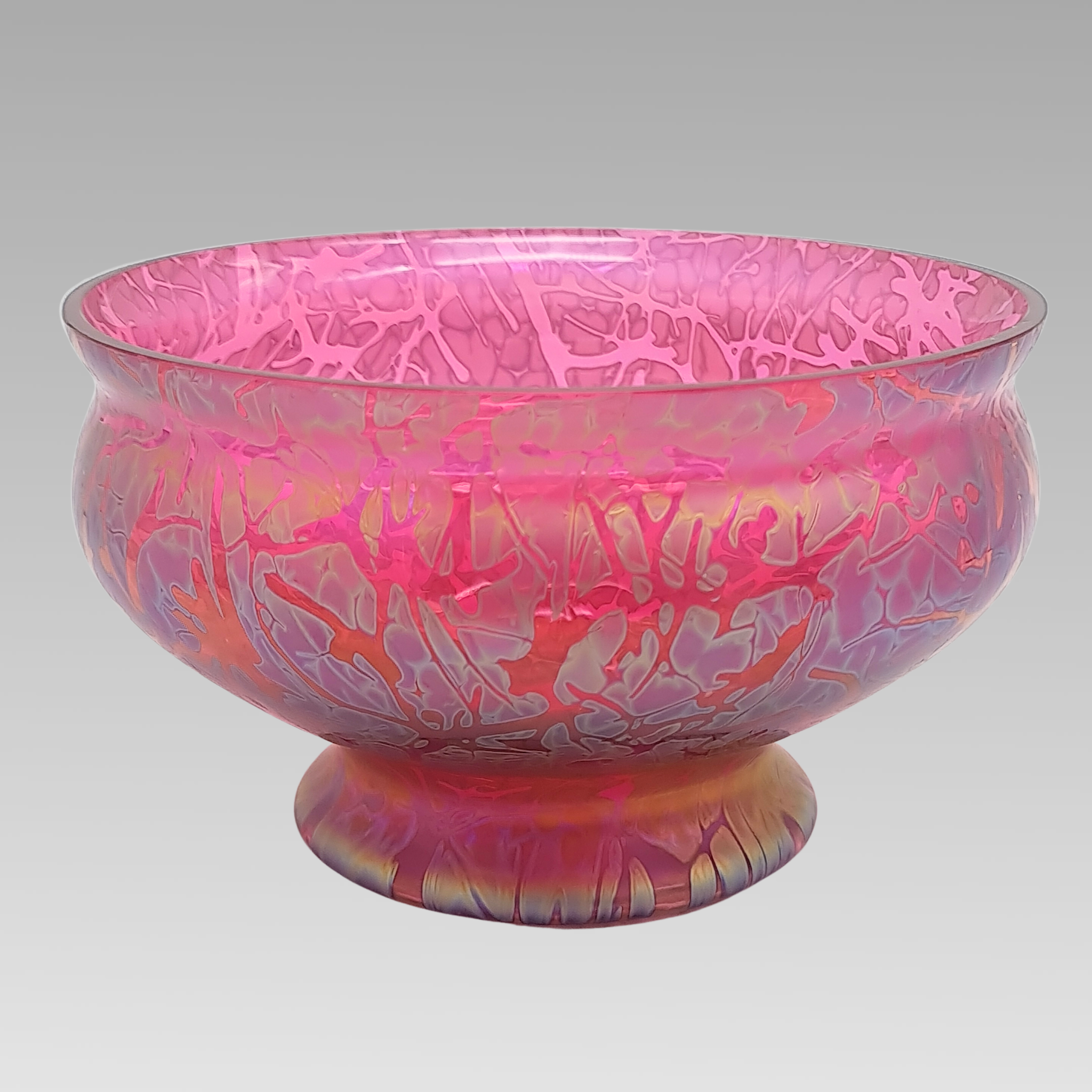 Royal Brierley Iridescent Glass Fruit Bowl Pink Art Glass