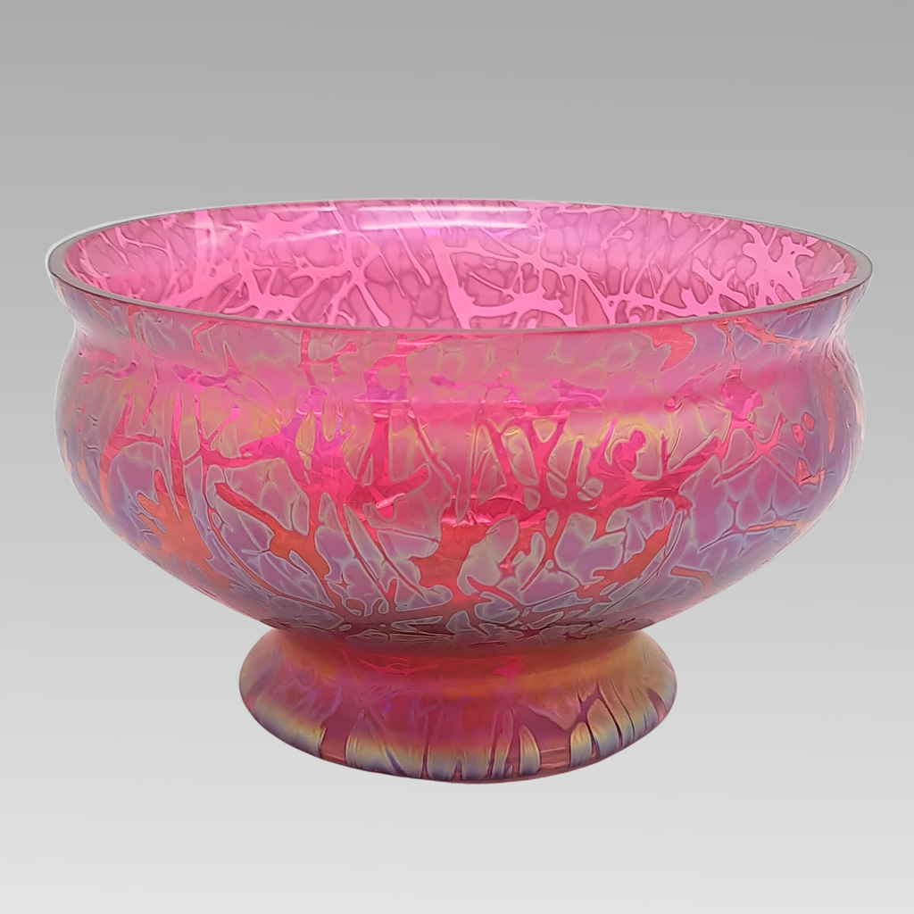 Royal Brierley Iridescent Glass Fruit Bowl Pink Art Glass
