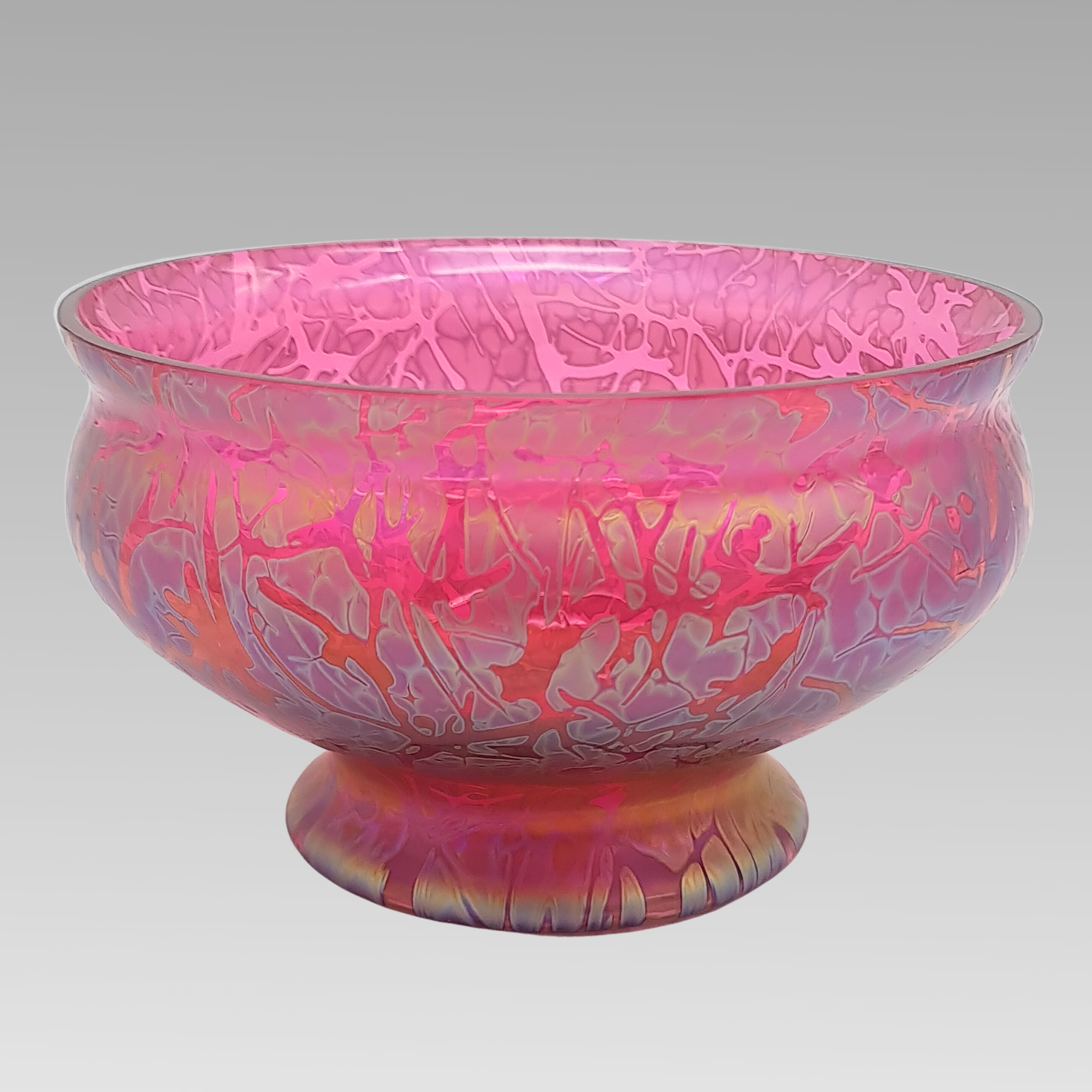 Royal Brierley Iridescent Glass Fruit Bowl Pink Art Glass