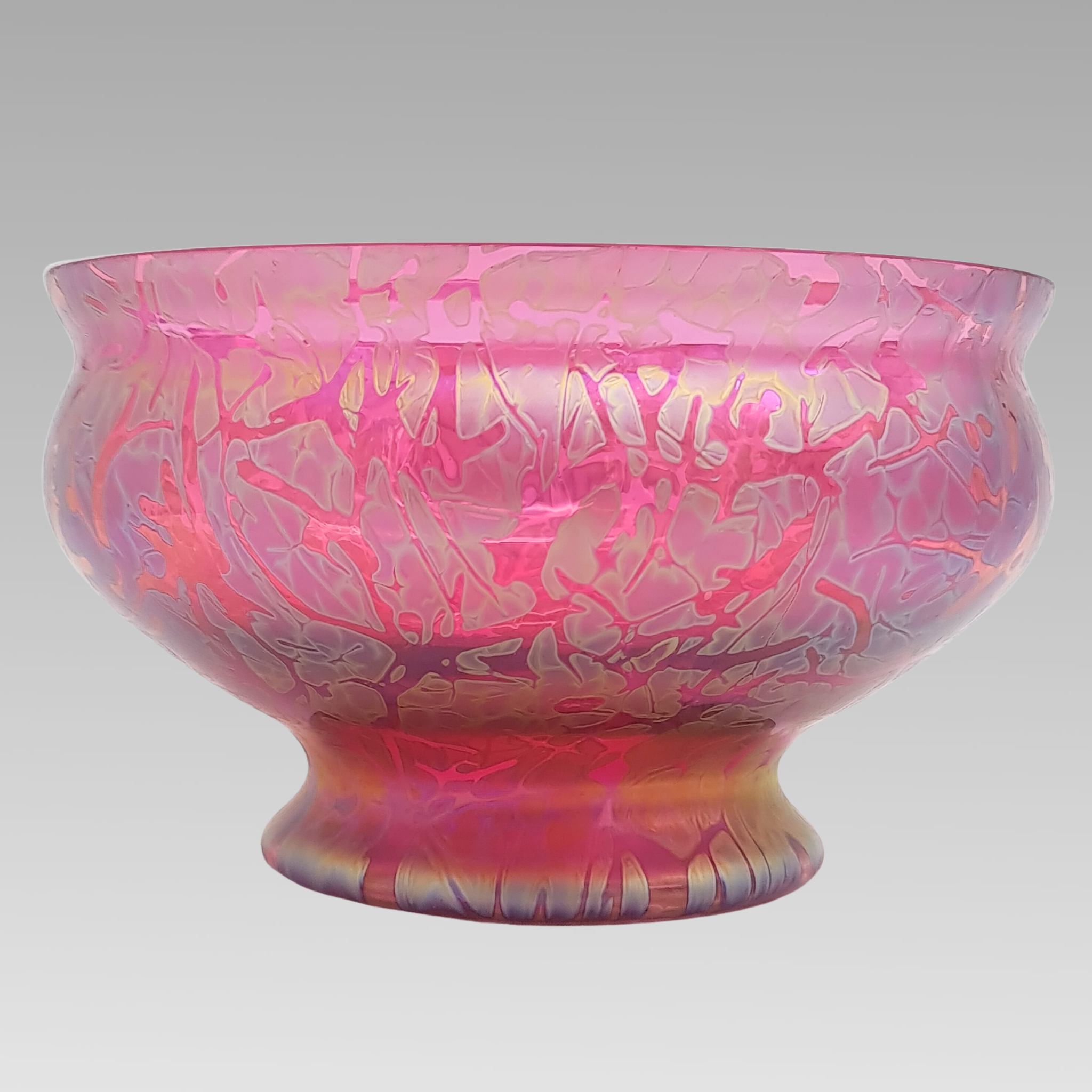 Royal Brierley Iridescent Glass Fruit Bowl Pink Art Glass