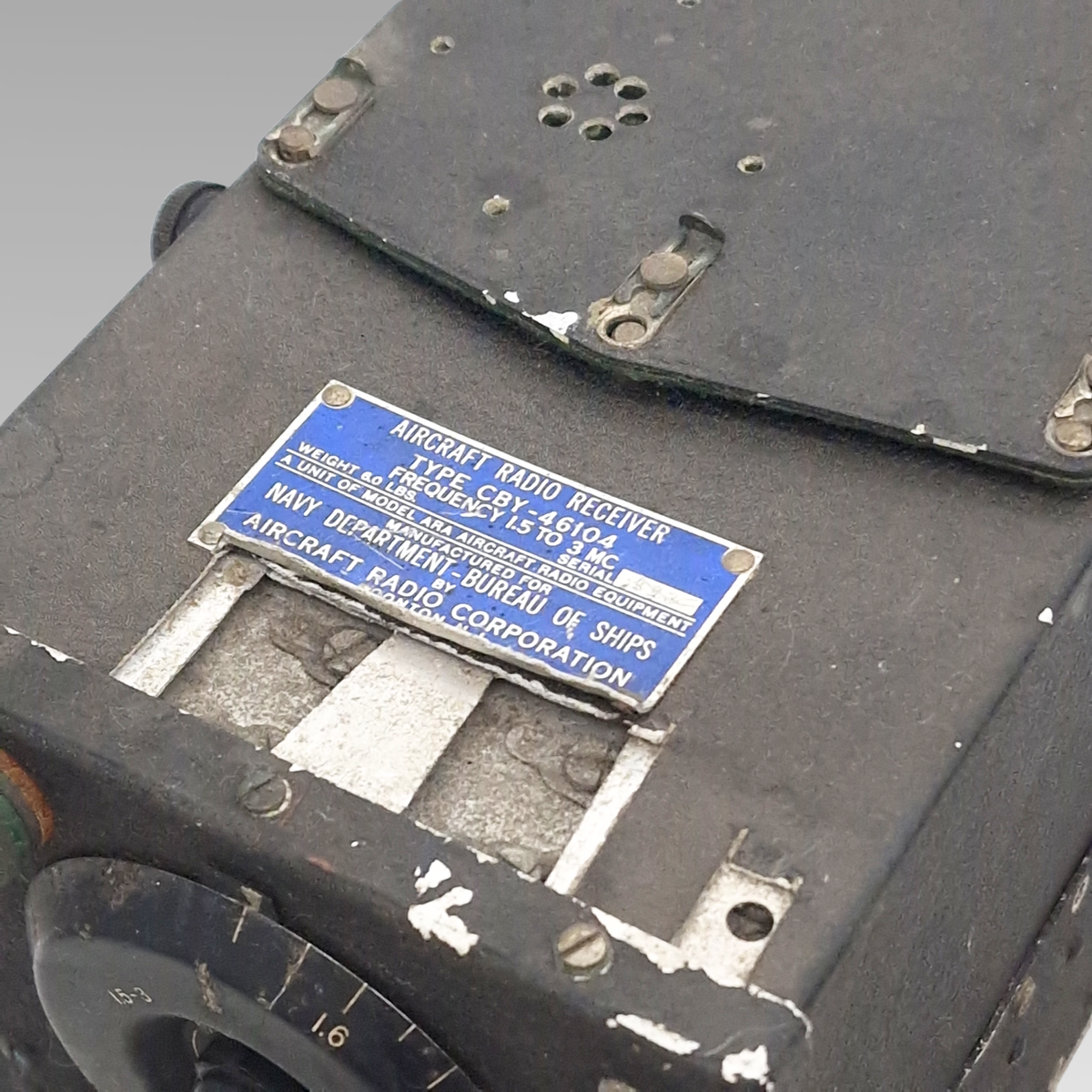 Original CBY-46104 US Navy aircraft radio receiver identification plate