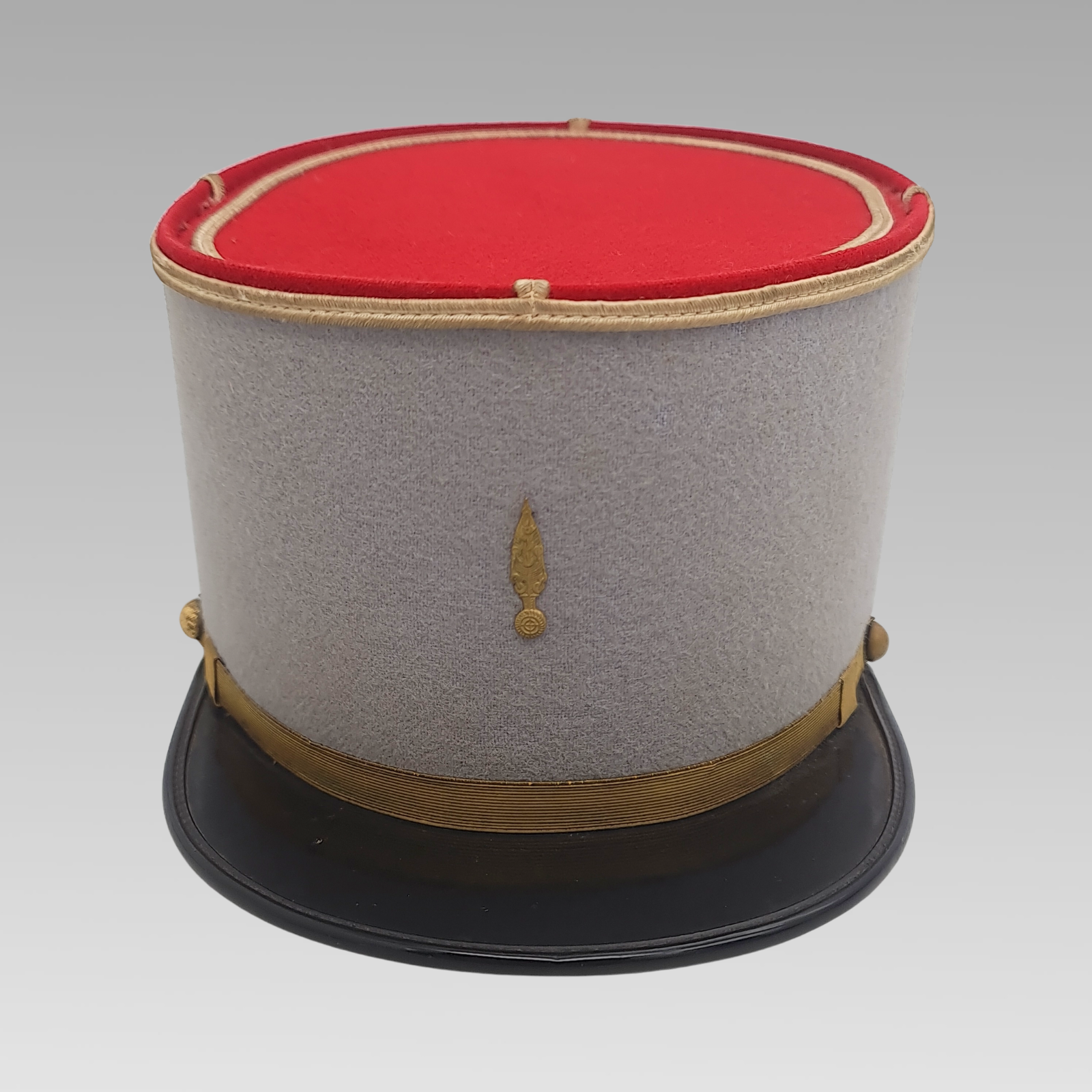 Post-War Vintage French Military Kepi Hat Grey Red Cap