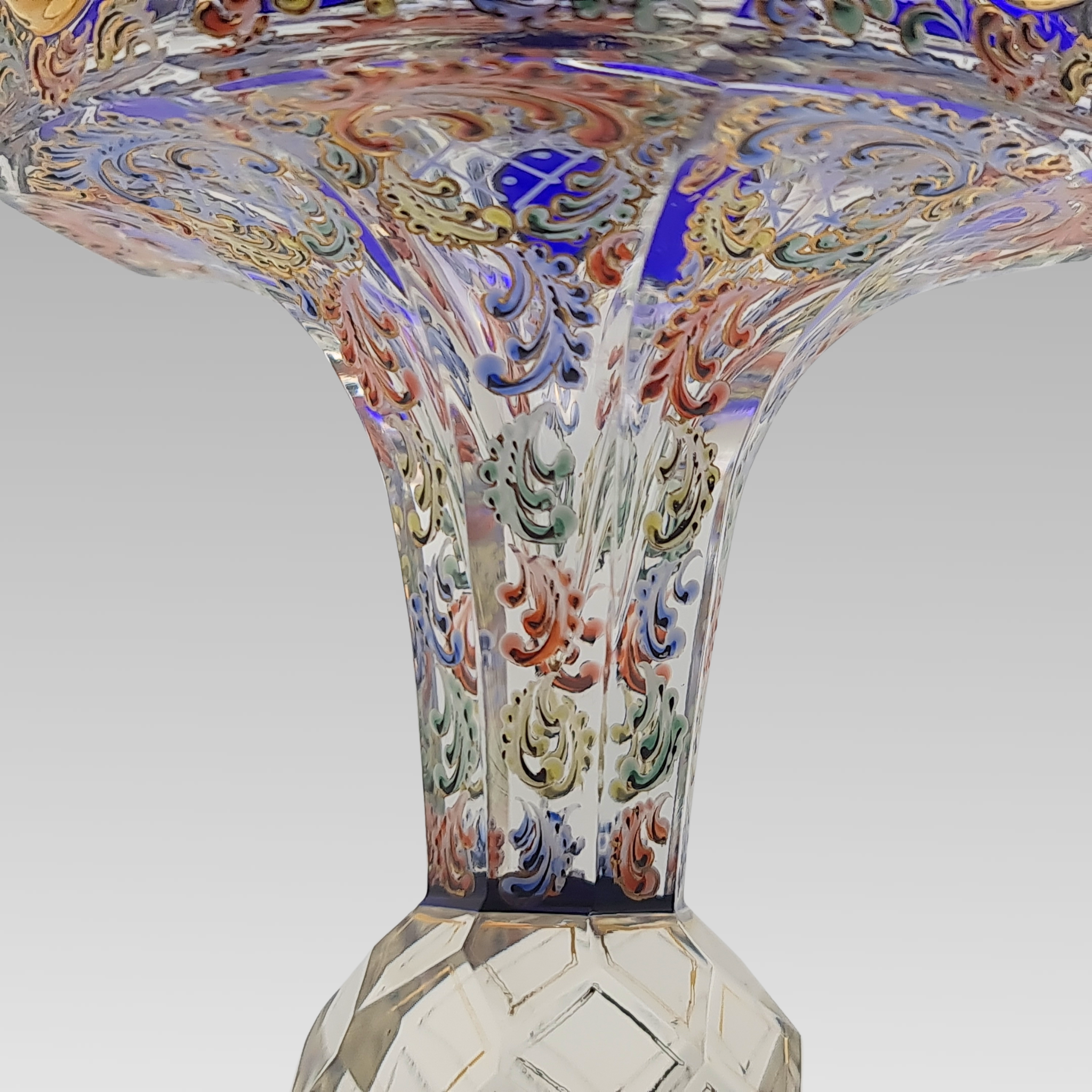 Antique Moser Tri-Colour Enamelled Glass Goblet c1890 Bohemian