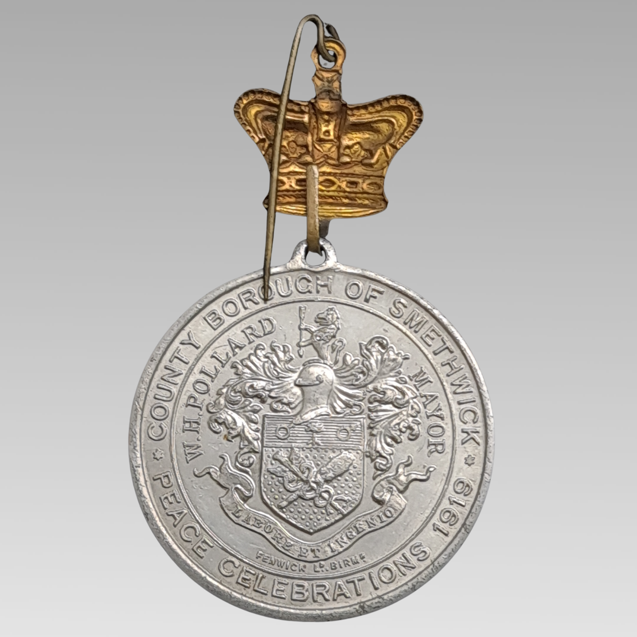 Reverse of County Borough of Smethwick peace celebrations medal 1919