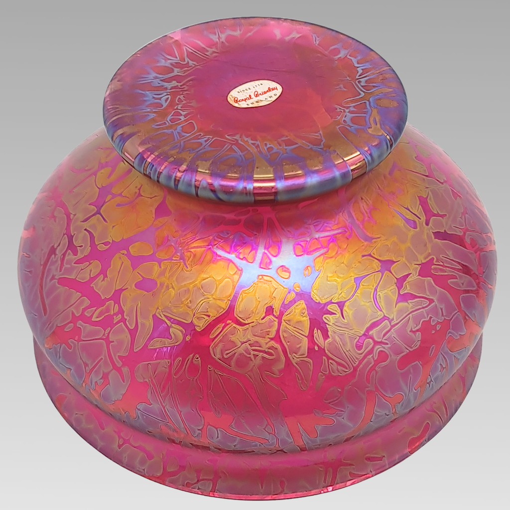 Royal Brierley Iridescent Glass Fruit Bowl Pink Art Glass