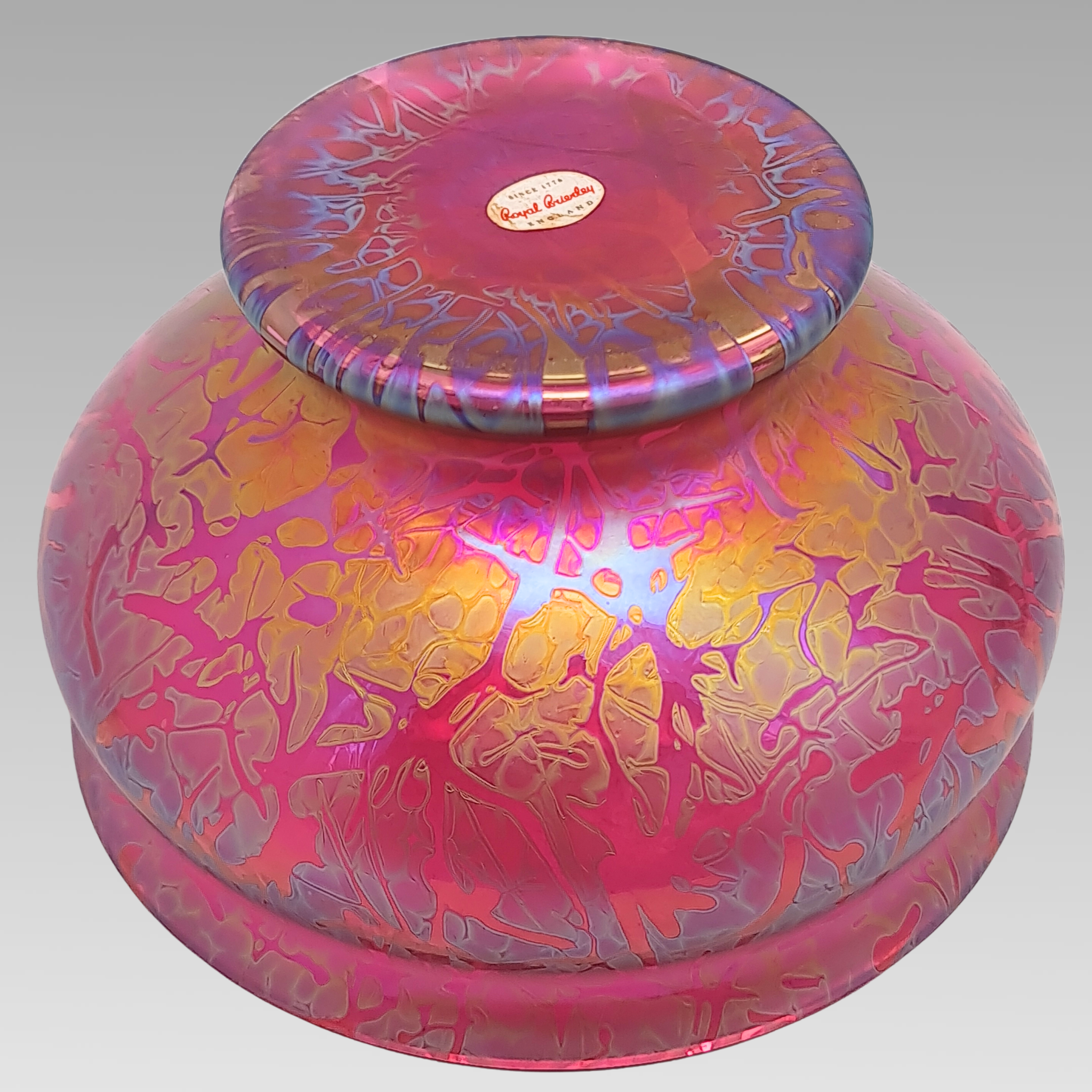 Royal Brierley Iridescent Glass Fruit Bowl Pink Art Glass