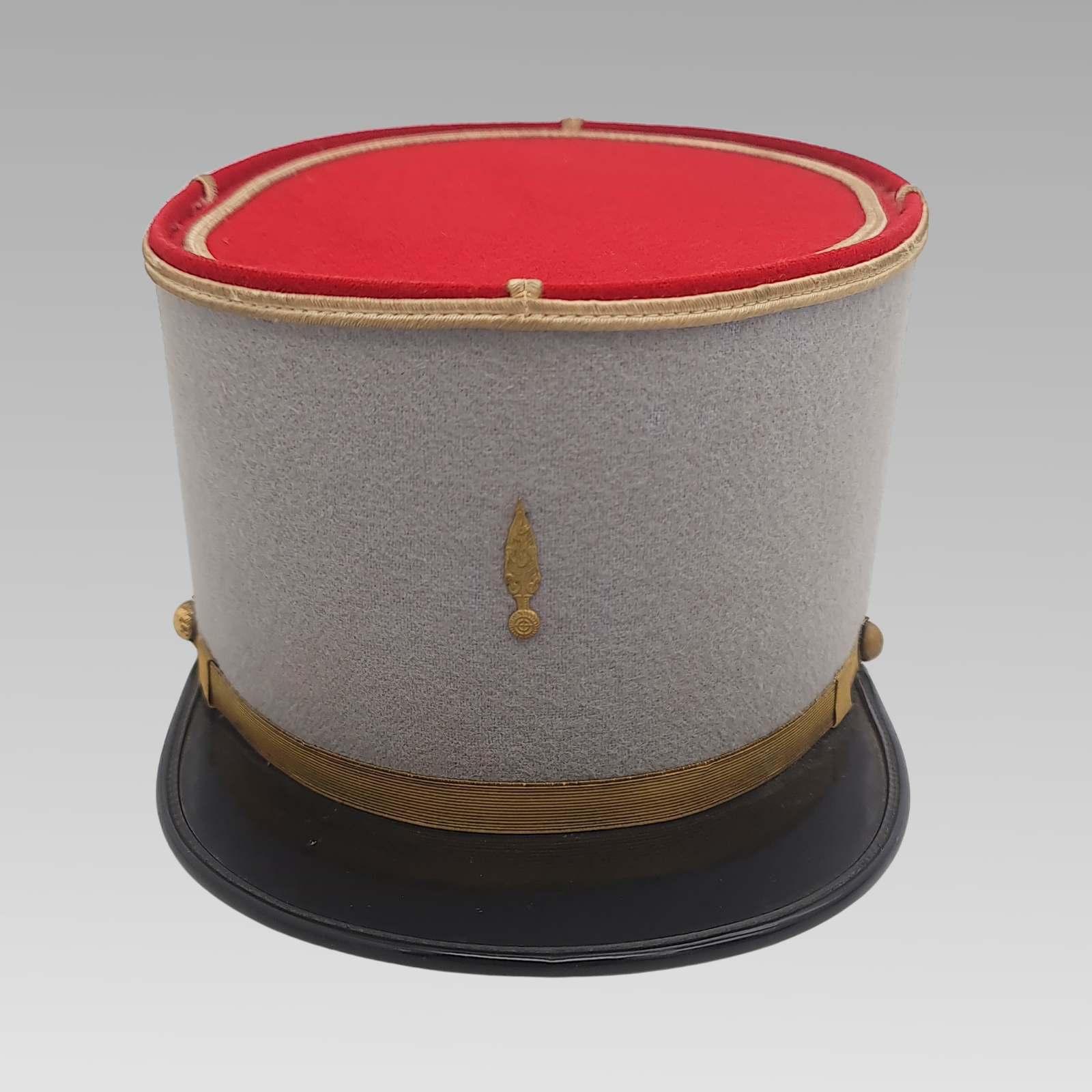 Post-War Vintage French Military Kepi Hat Grey Red Cap