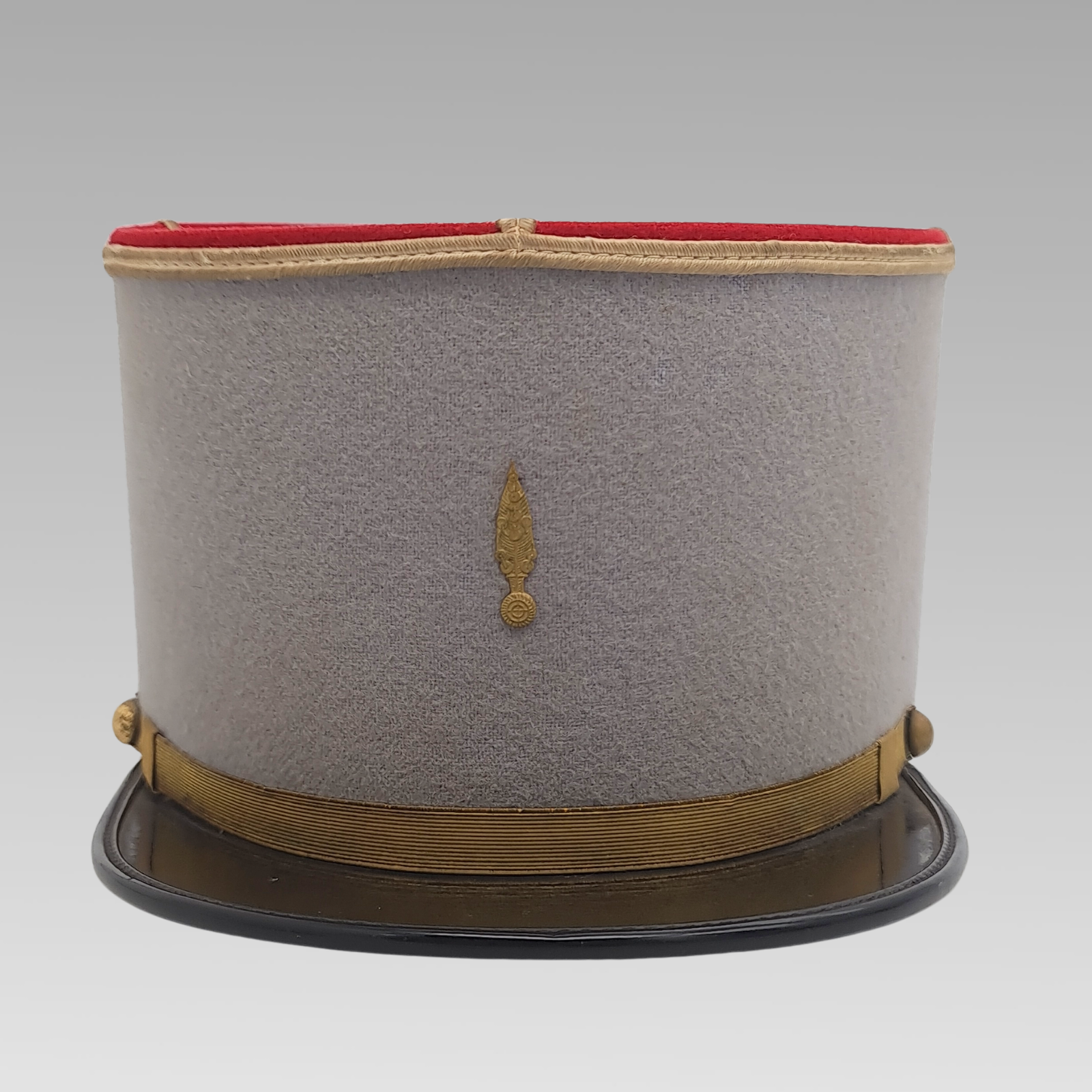 Post-War Vintage French Military Kepi Hat Grey Red Cap