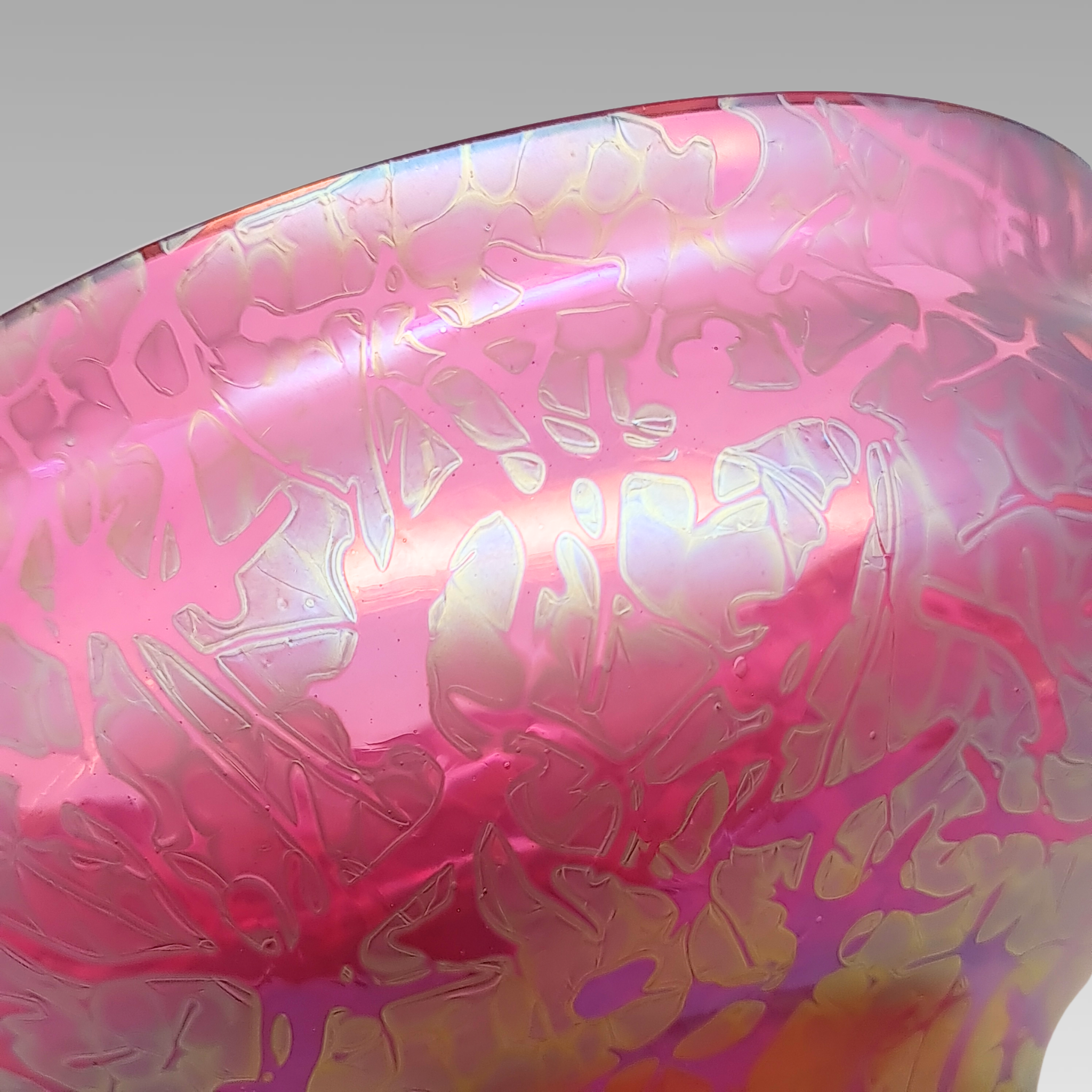 Royal Brierley Iridescent Glass Fruit Bowl Pink Art Glass