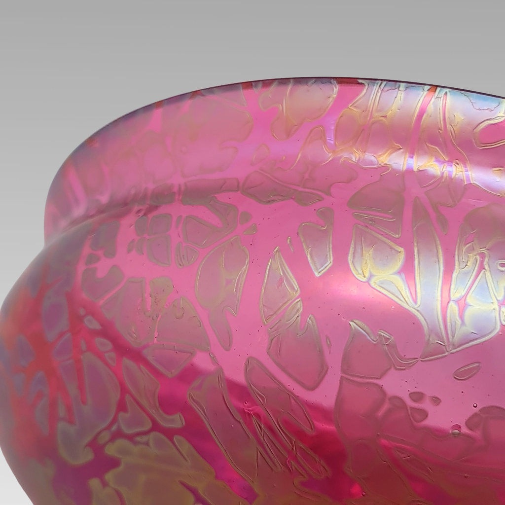Royal Brierley Iridescent Glass Fruit Bowl Pink Art Glass