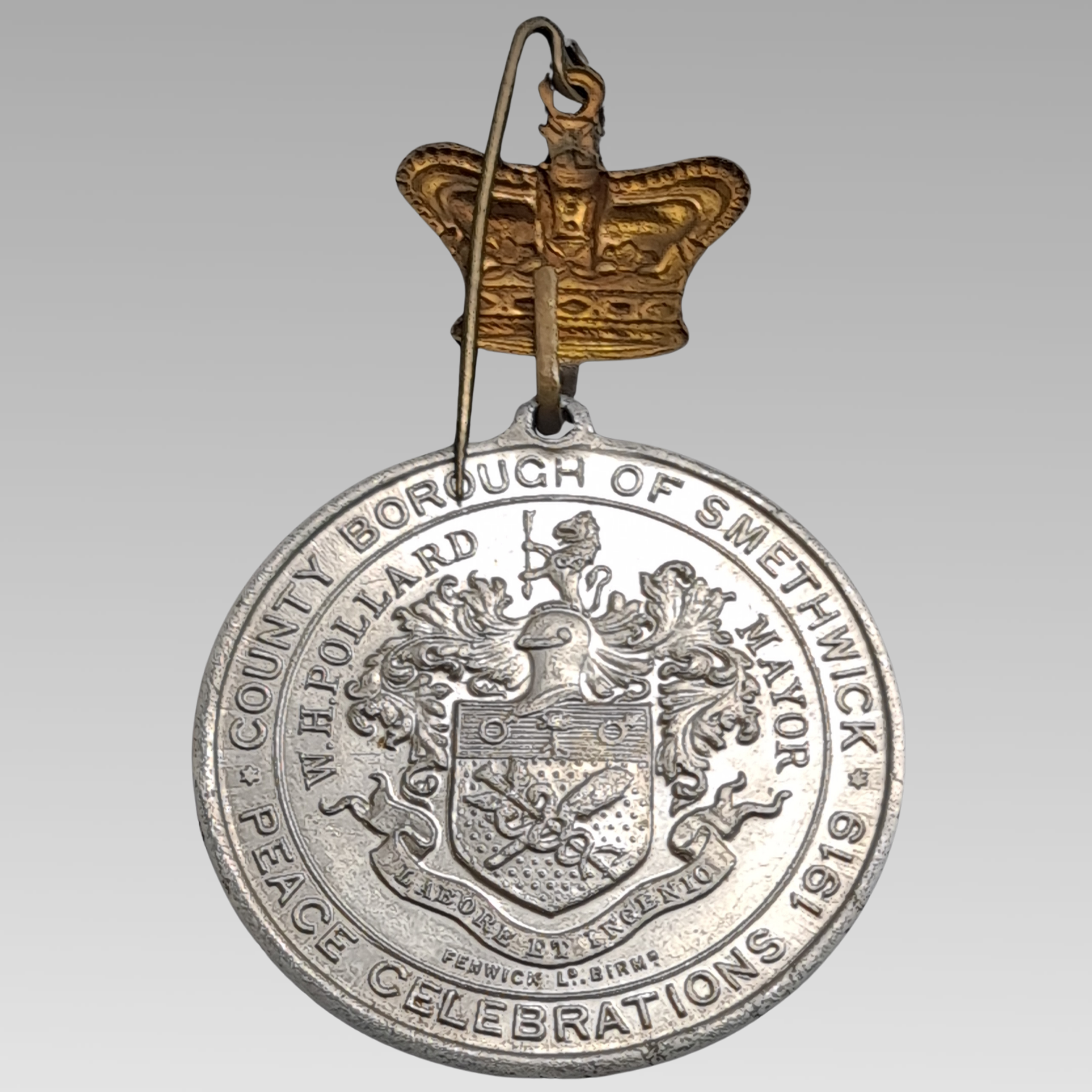 Smethwick 1919 Peace Medal WWI Fenwick Birmingham Crown