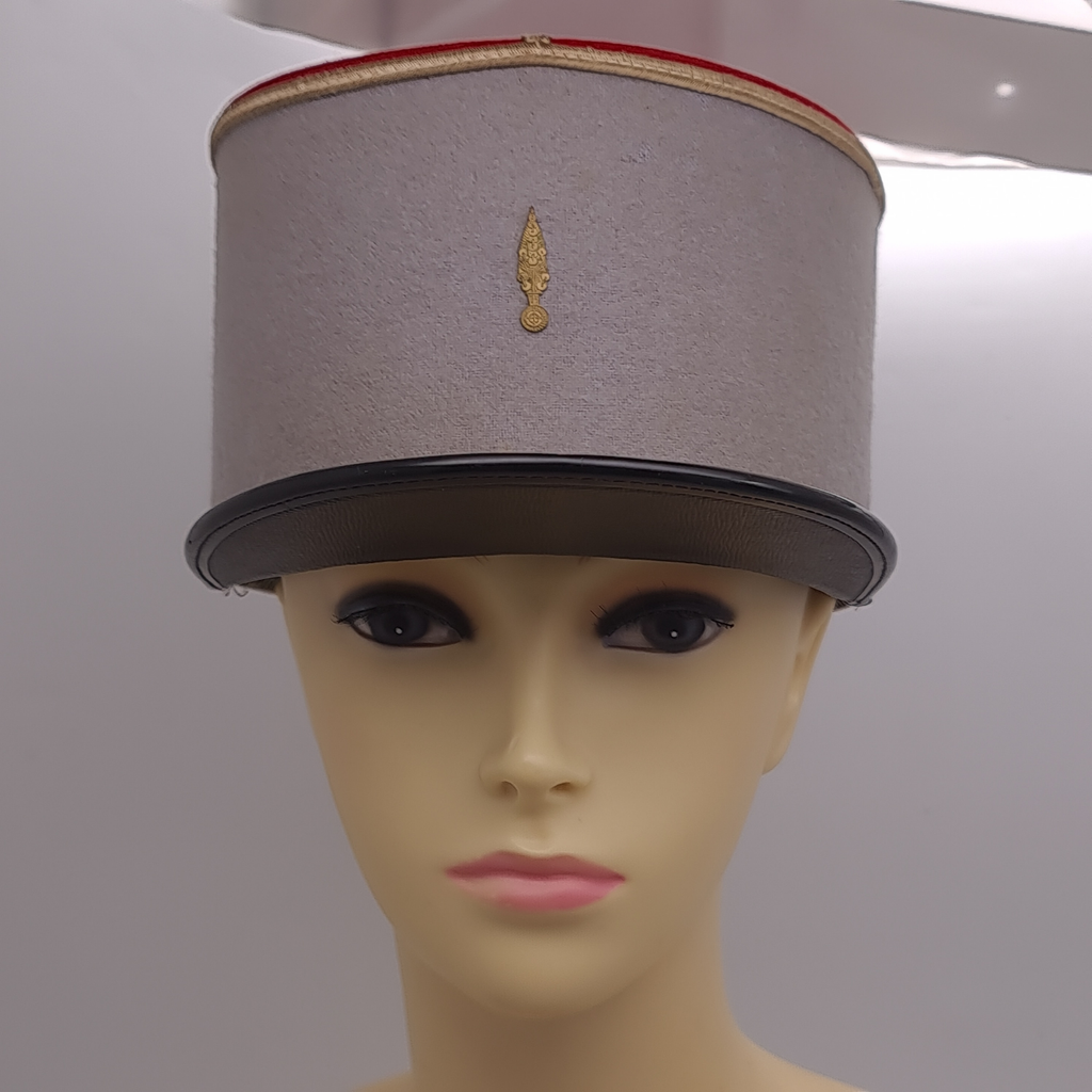 Post-War Vintage French Military Kepi Hat Grey Red Cap