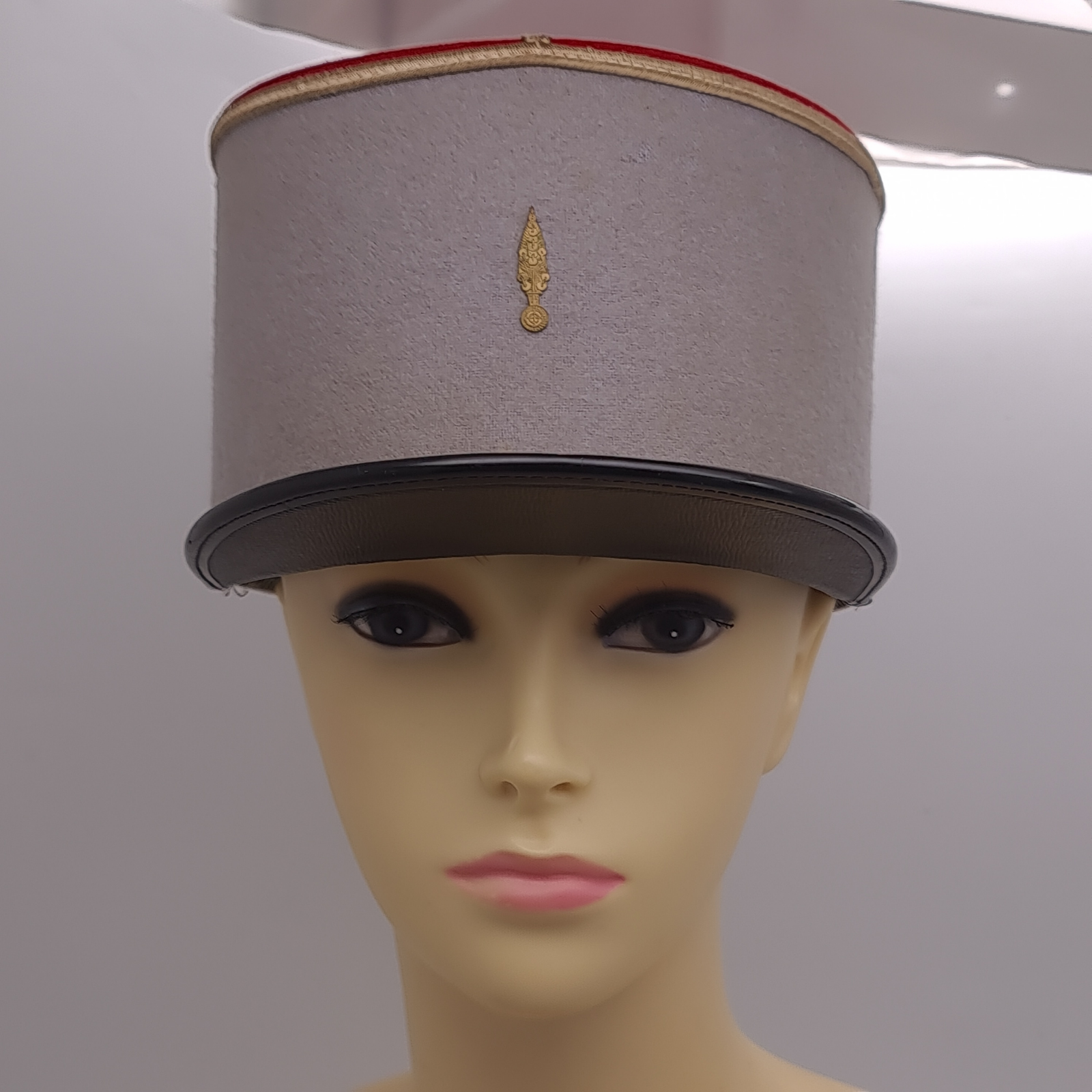 Post-War Vintage French Military Kepi Hat Grey Red Cap