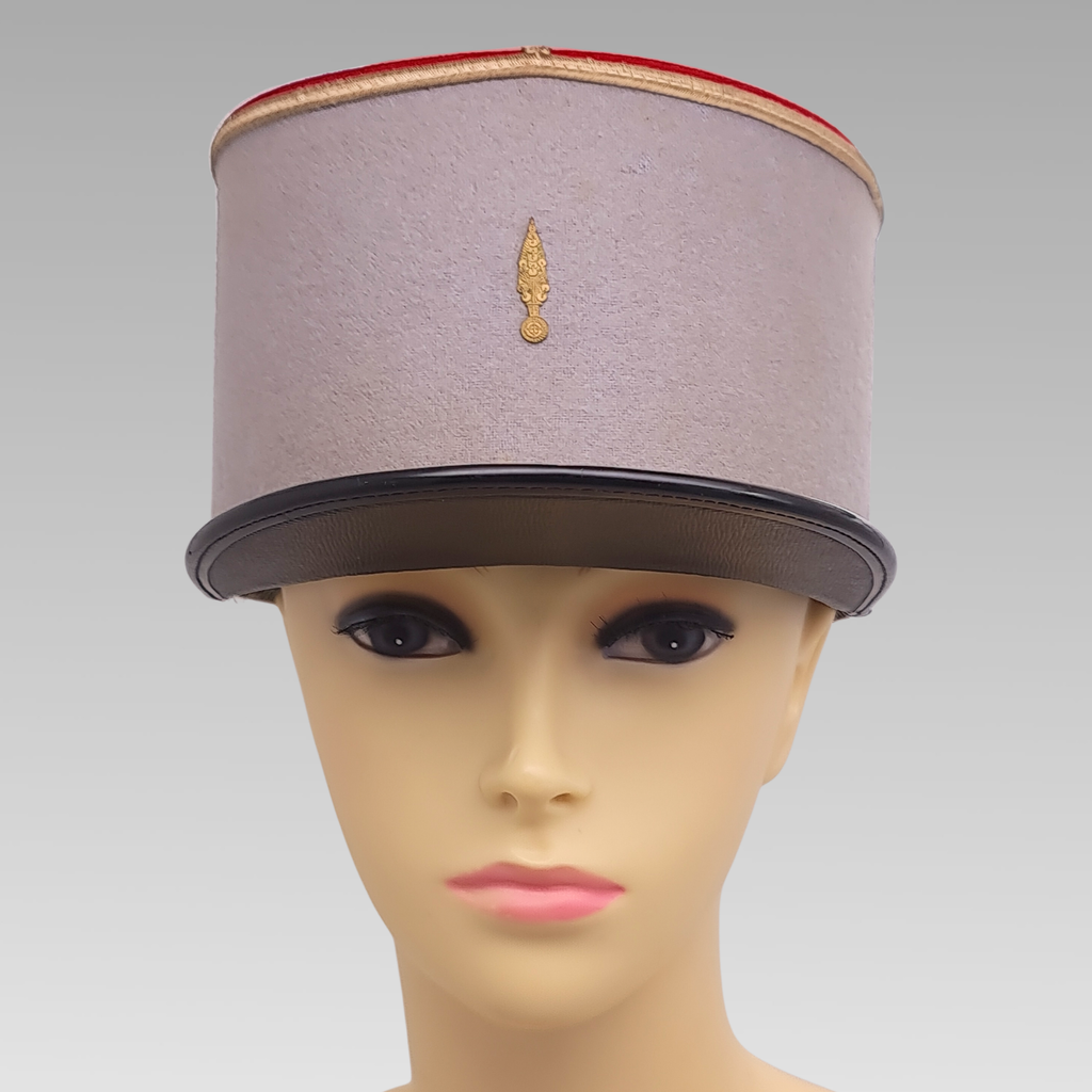 Post-War Vintage French Military Kepi Hat Grey Red Cap