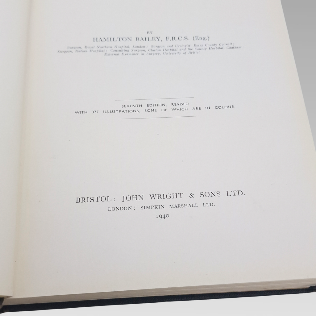 1940 Hamilton Bailey Physical Signs in Clinical Surgery 7th Ed