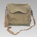 Khaki canvas WWII-style Commonwealth respirator transit bag with shoulder strap.
