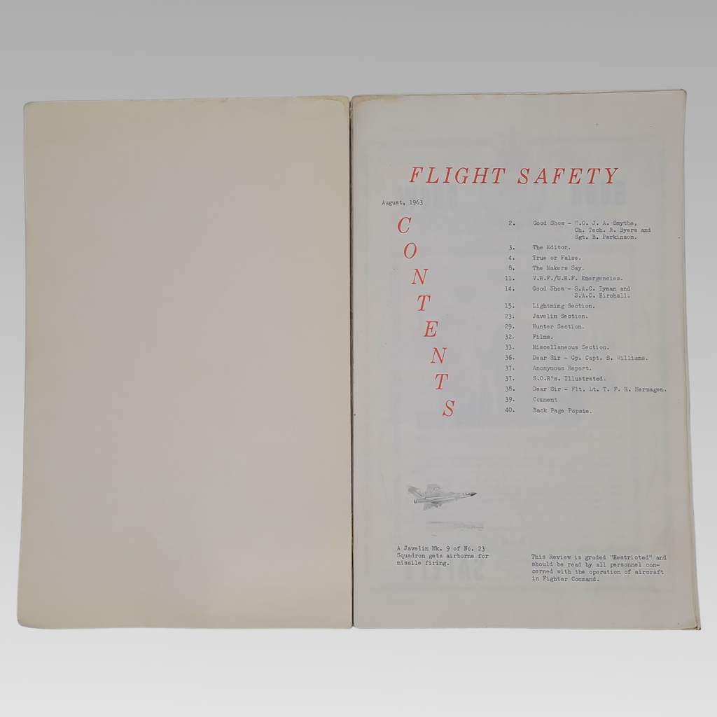 Contents page of the August 1963 Flight Safety review.