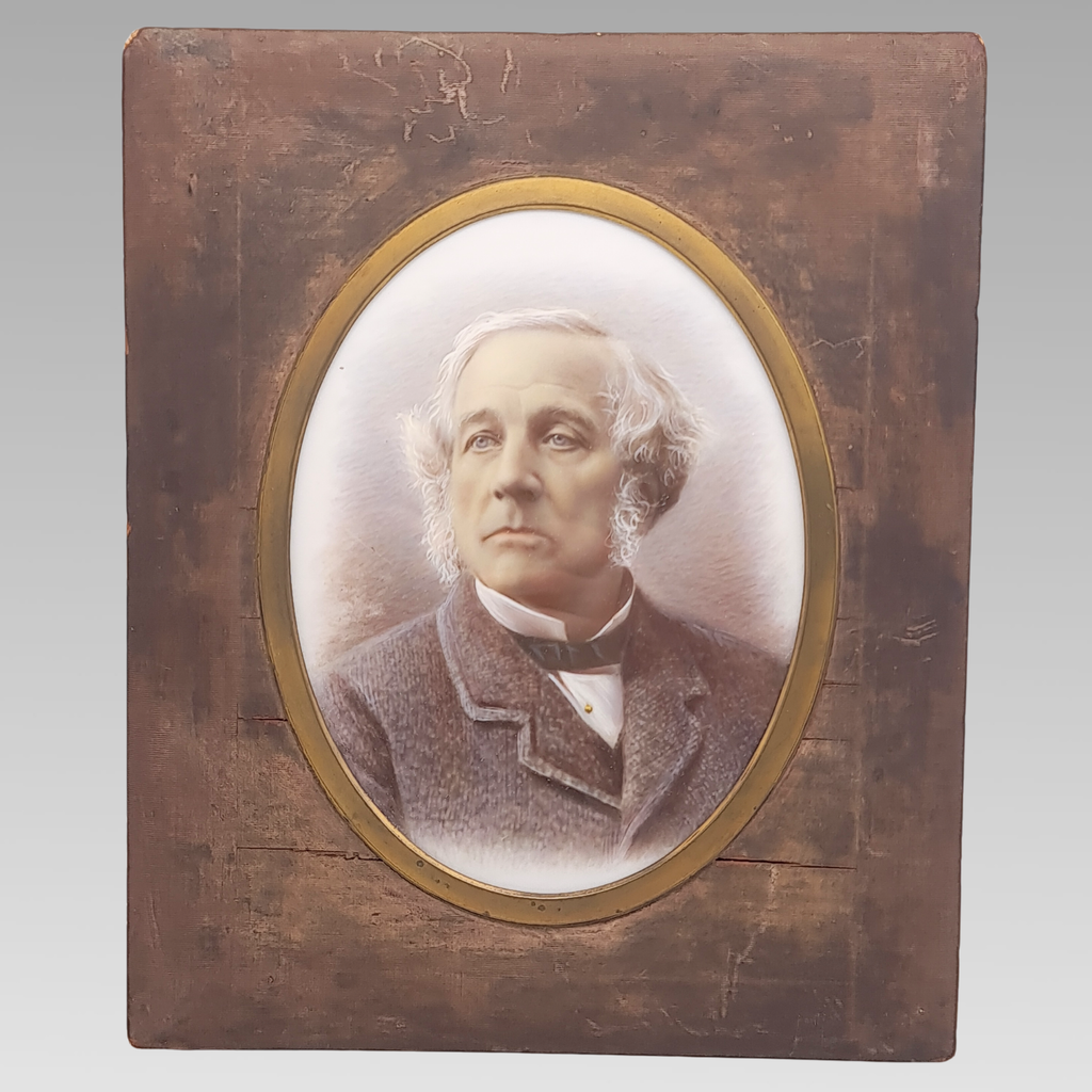 Antique Victorian Samuel Morley Hand Painted Milk Glass Portrait