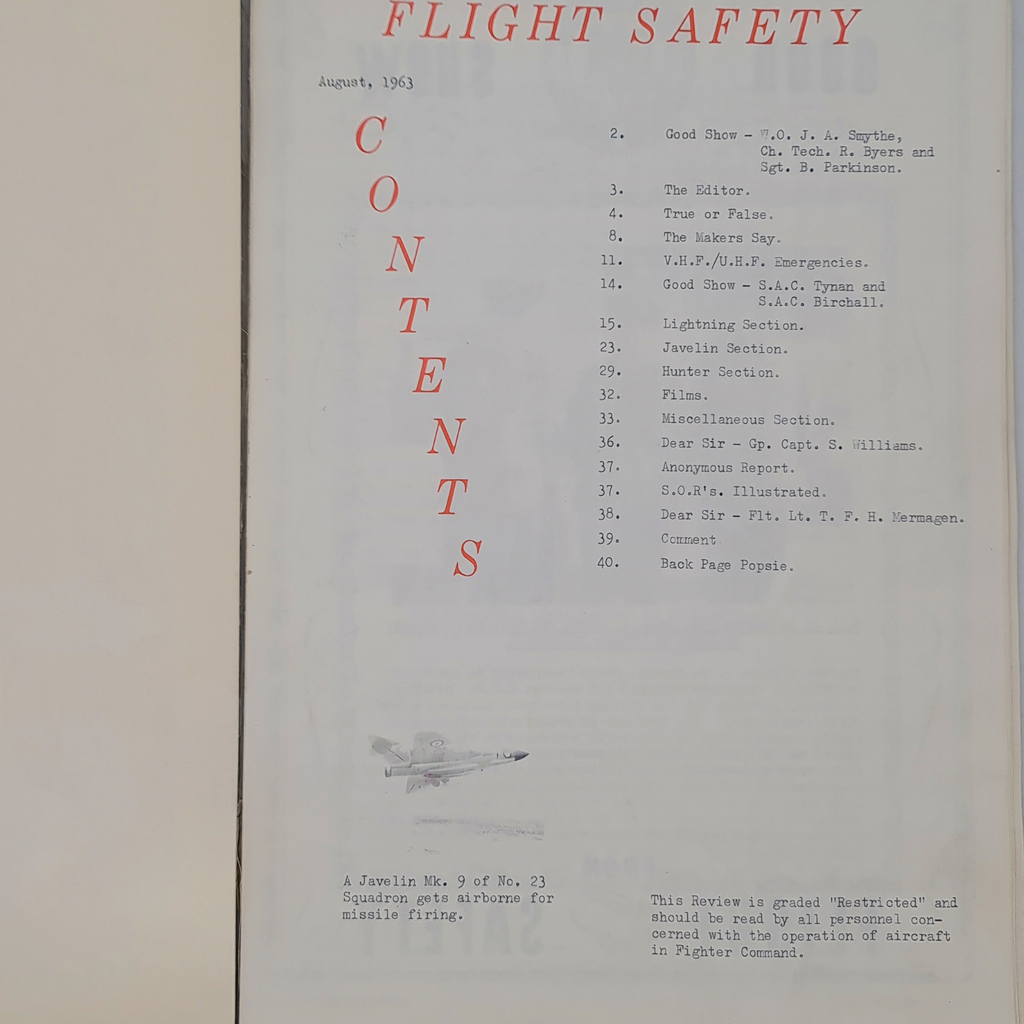 Close-up of the contents page listing featured articles.