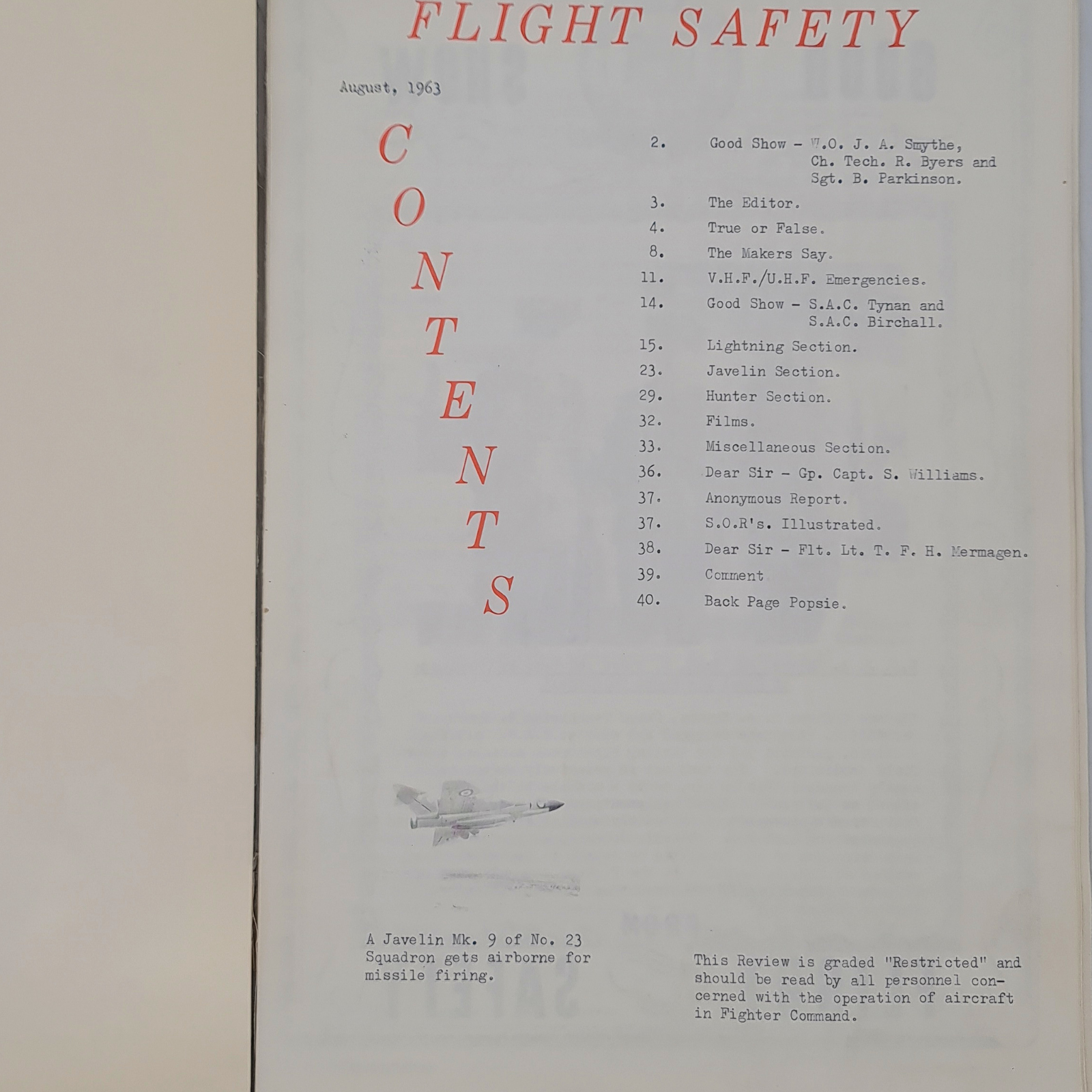Close-up of the contents page listing featured articles.