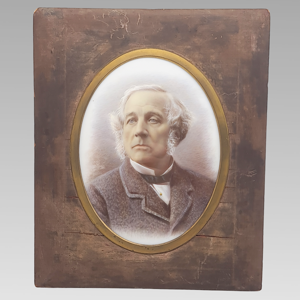 Antique Victorian Samuel Morley Hand Painted Milk Glass Portrait