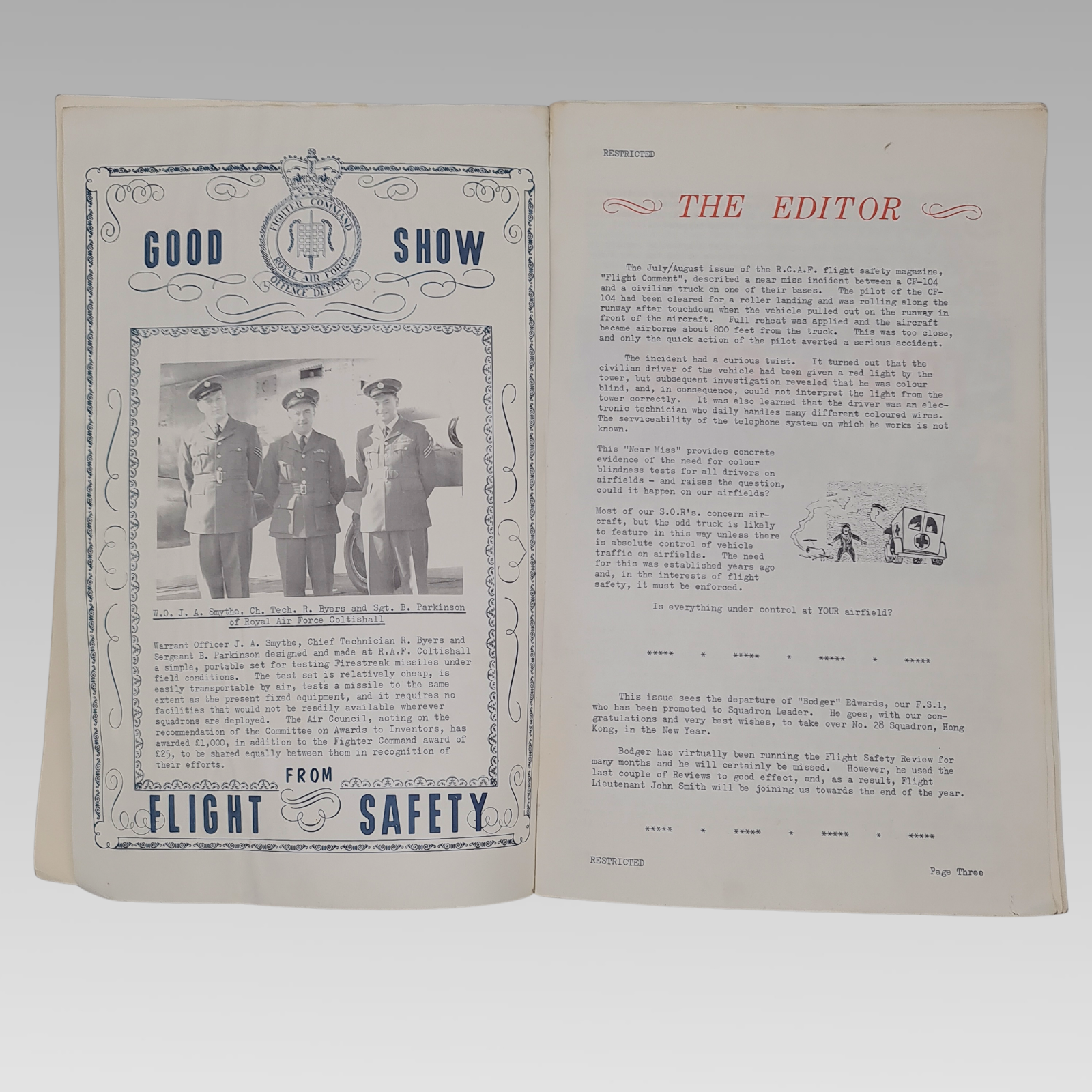 Interior pages showing the editorial and award-winning flight safety feature.