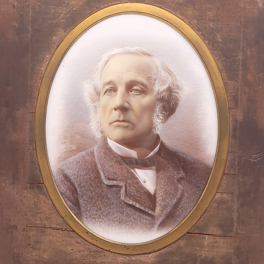 Antique Victorian Samuel Morley Hand Painted Milk Glass Portrait