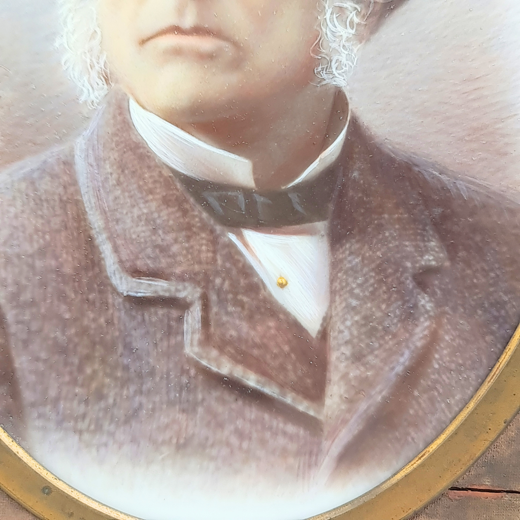 Antique Victorian Samuel Morley Hand Painted Milk Glass Portrait