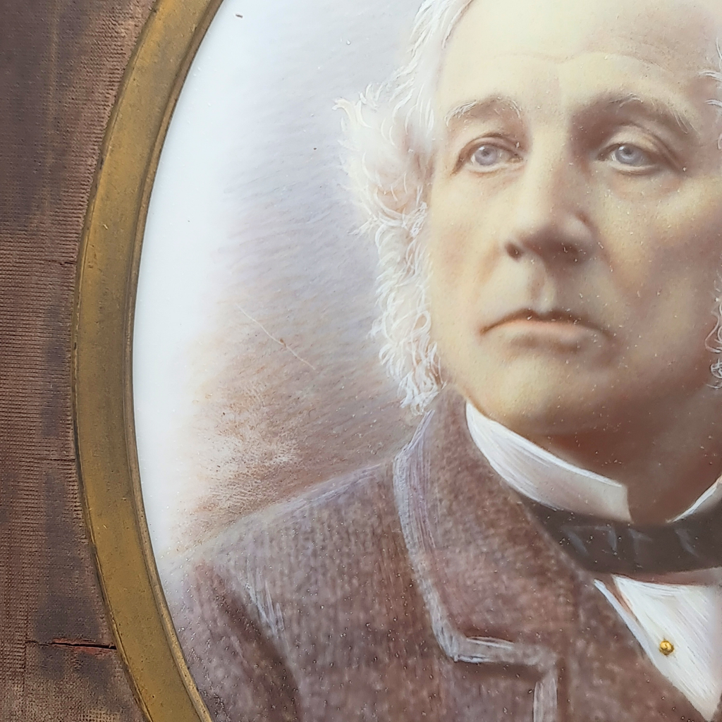 Antique Victorian Samuel Morley Hand Painted Milk Glass Portrait