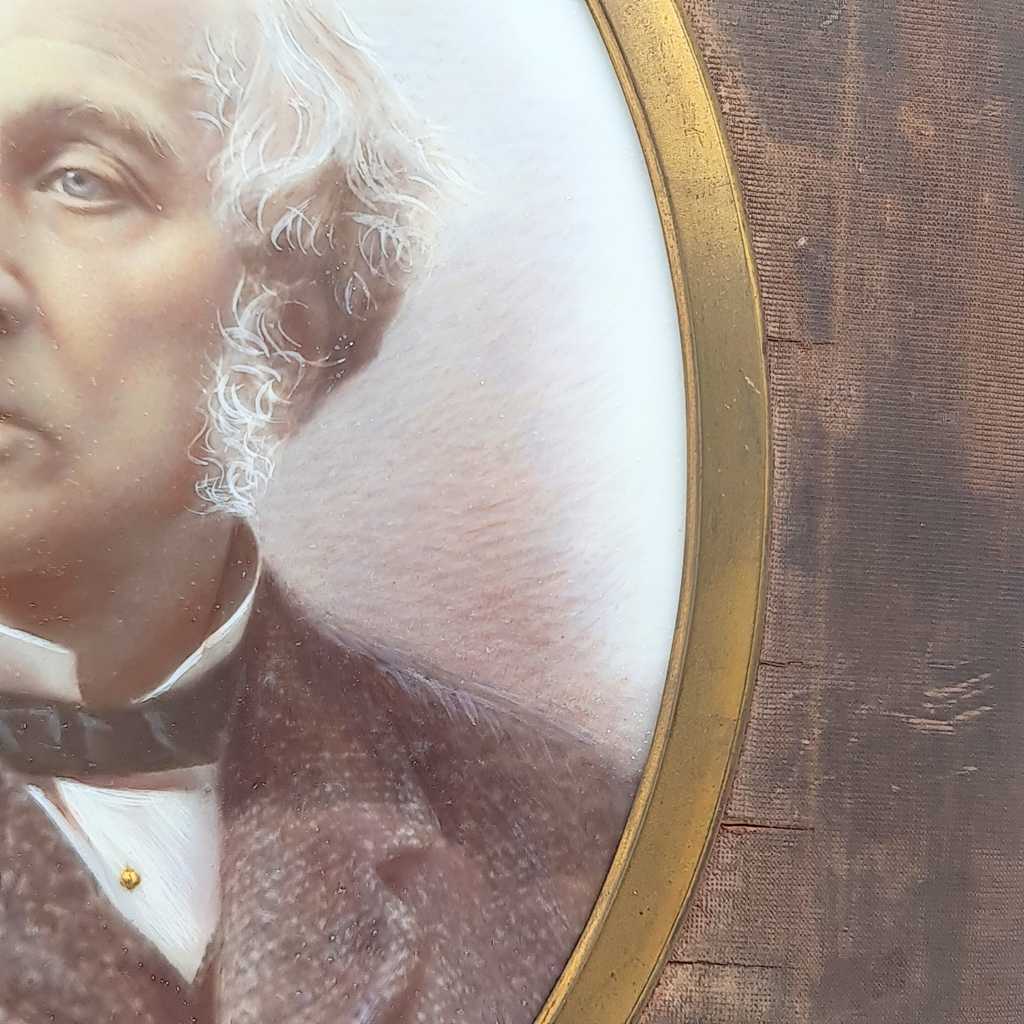 Antique Victorian Samuel Morley Hand Painted Milk Glass Portrait