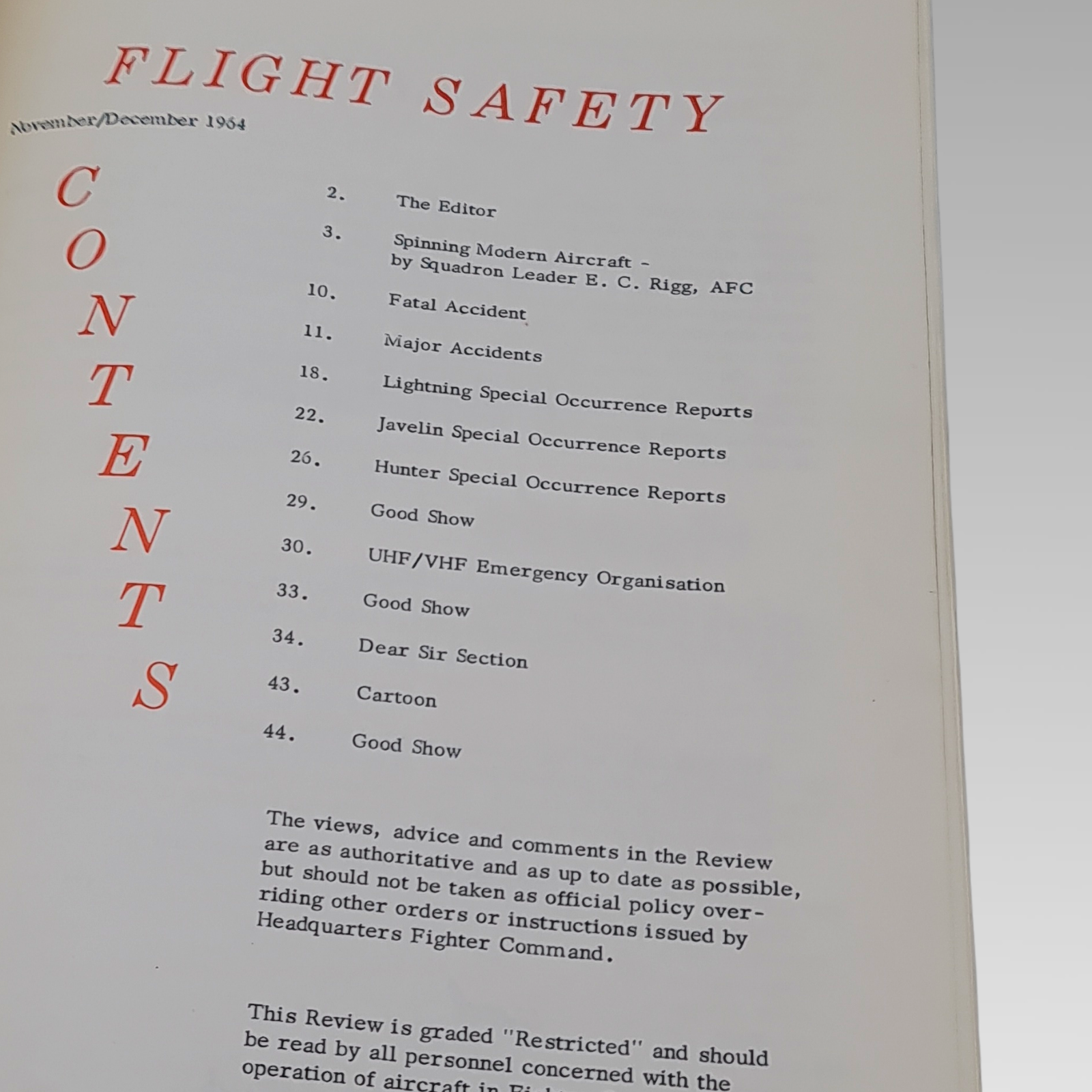 RAF Flight Safety Fighter Command Review Nov Dec 1964 Christmas Issue