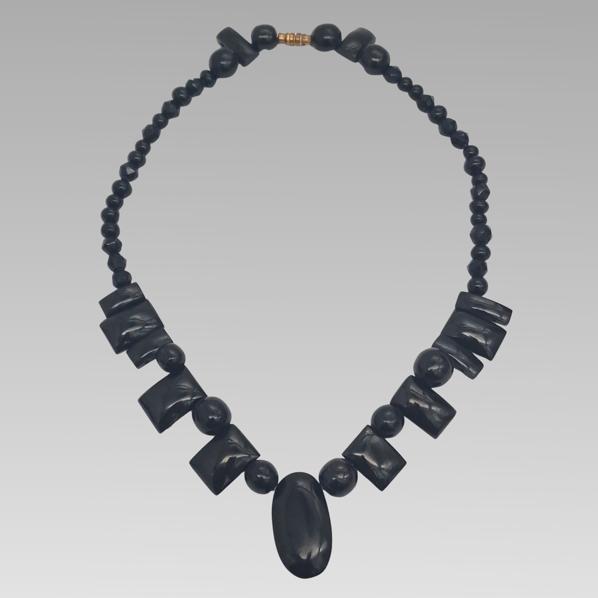 Genuine Victorian Whitby jet mourning necklace with graduated beads and central drop