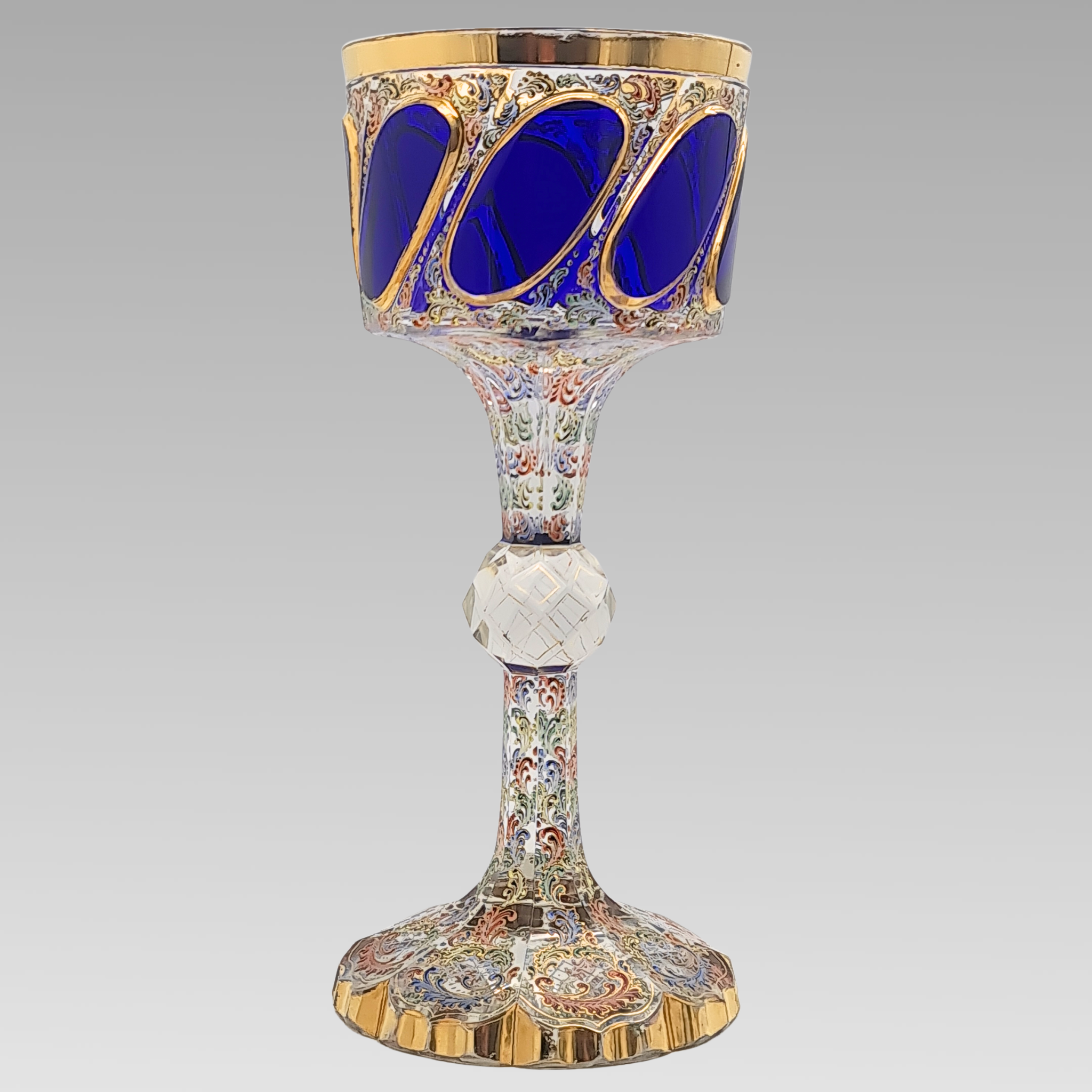Antique Moser Tri-Colour Enamelled Glass Goblet c1890 Bohemian