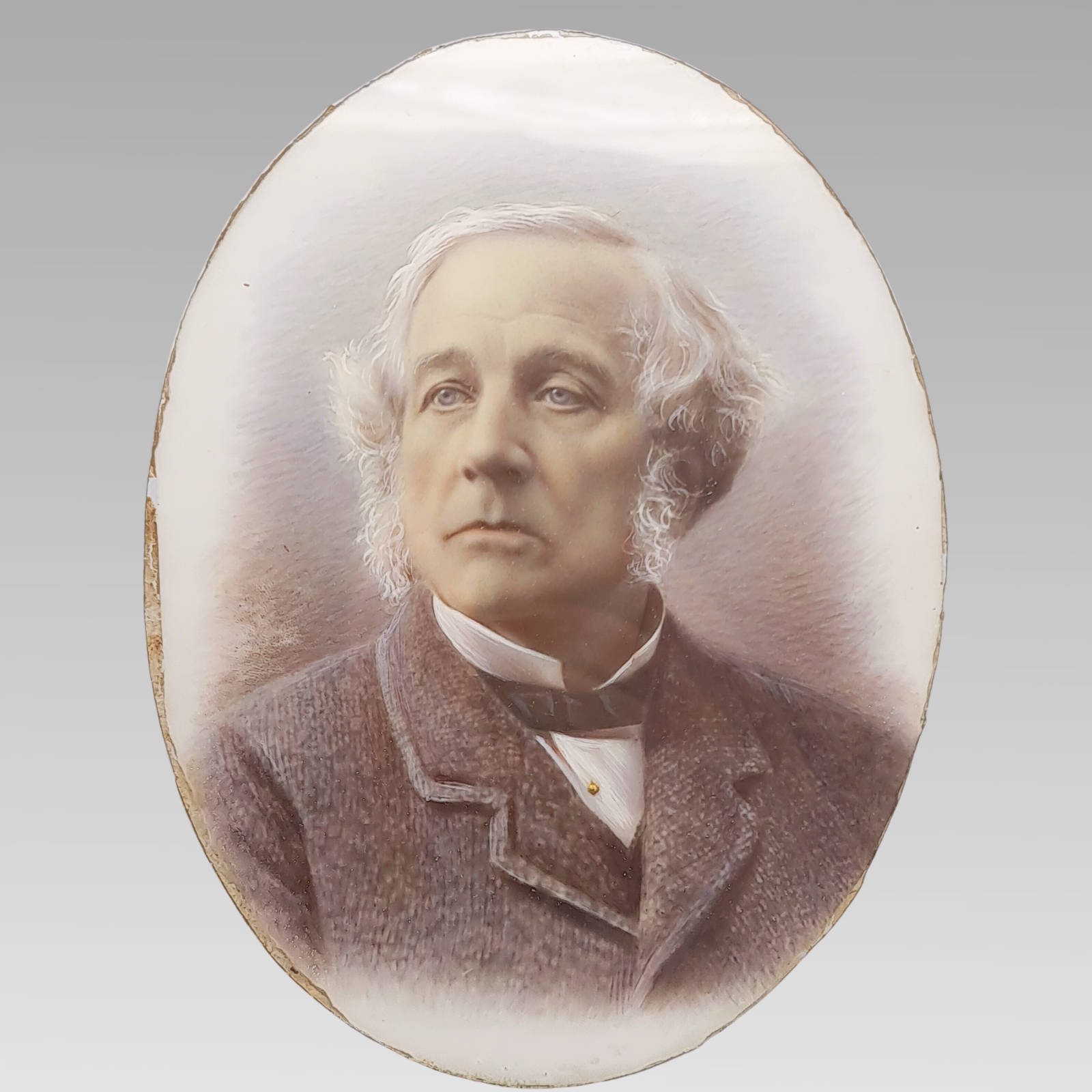 Antique Victorian Samuel Morley Hand Painted Milk Glass Portrait