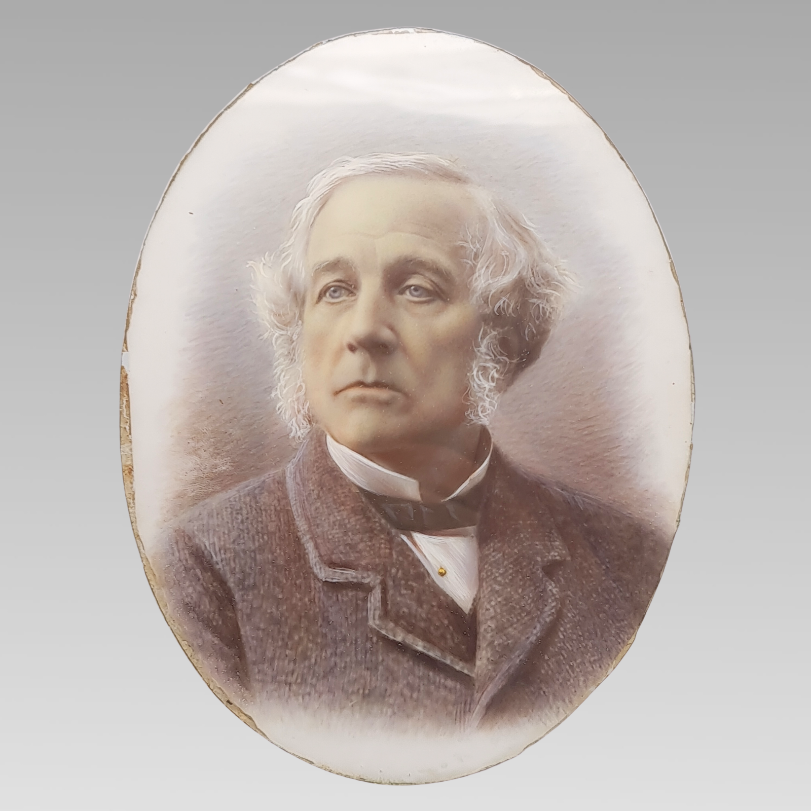 Antique Victorian Samuel Morley Hand Painted Milk Glass Portrait