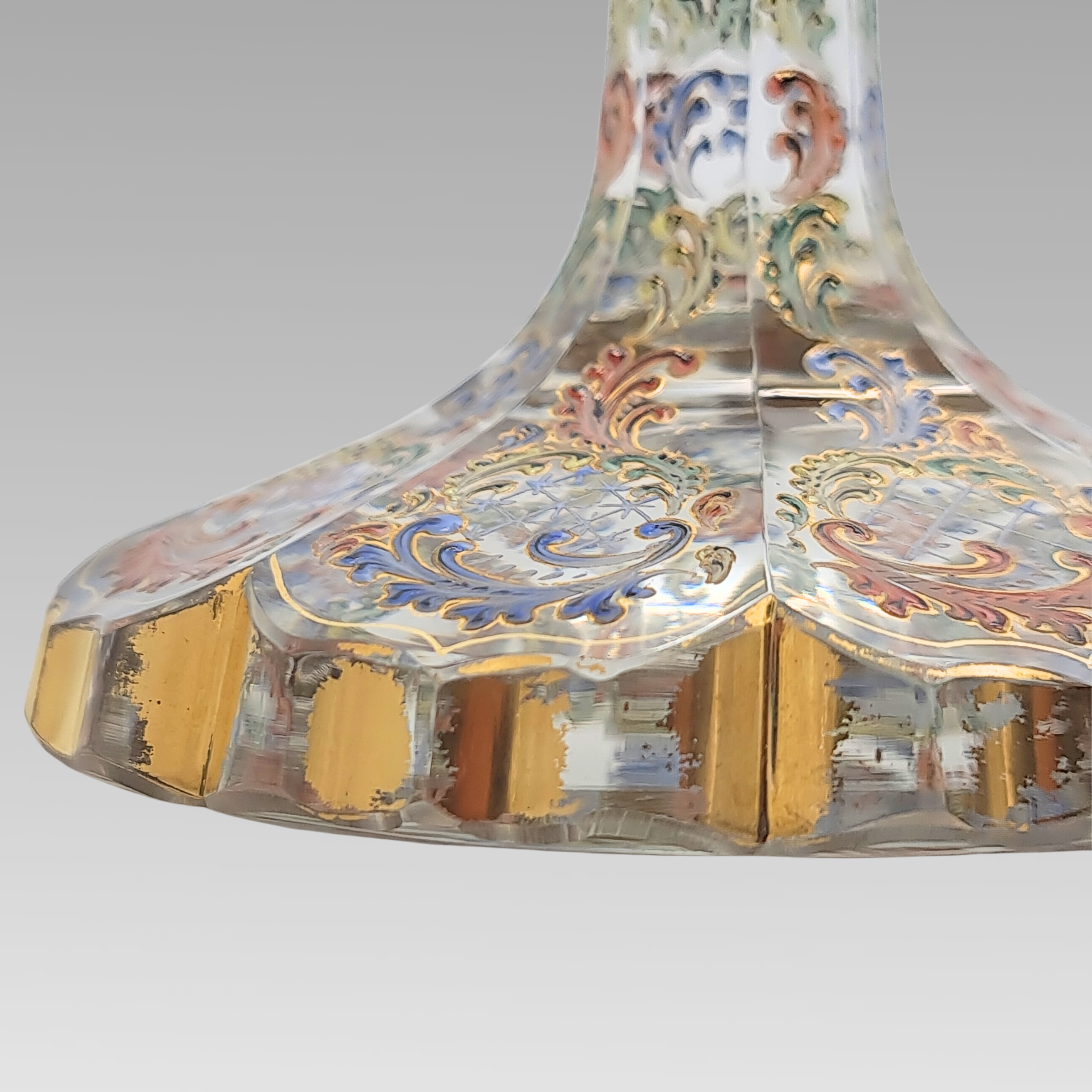 Antique Moser Tri-Colour Enamelled Glass Goblet c1890 Bohemian