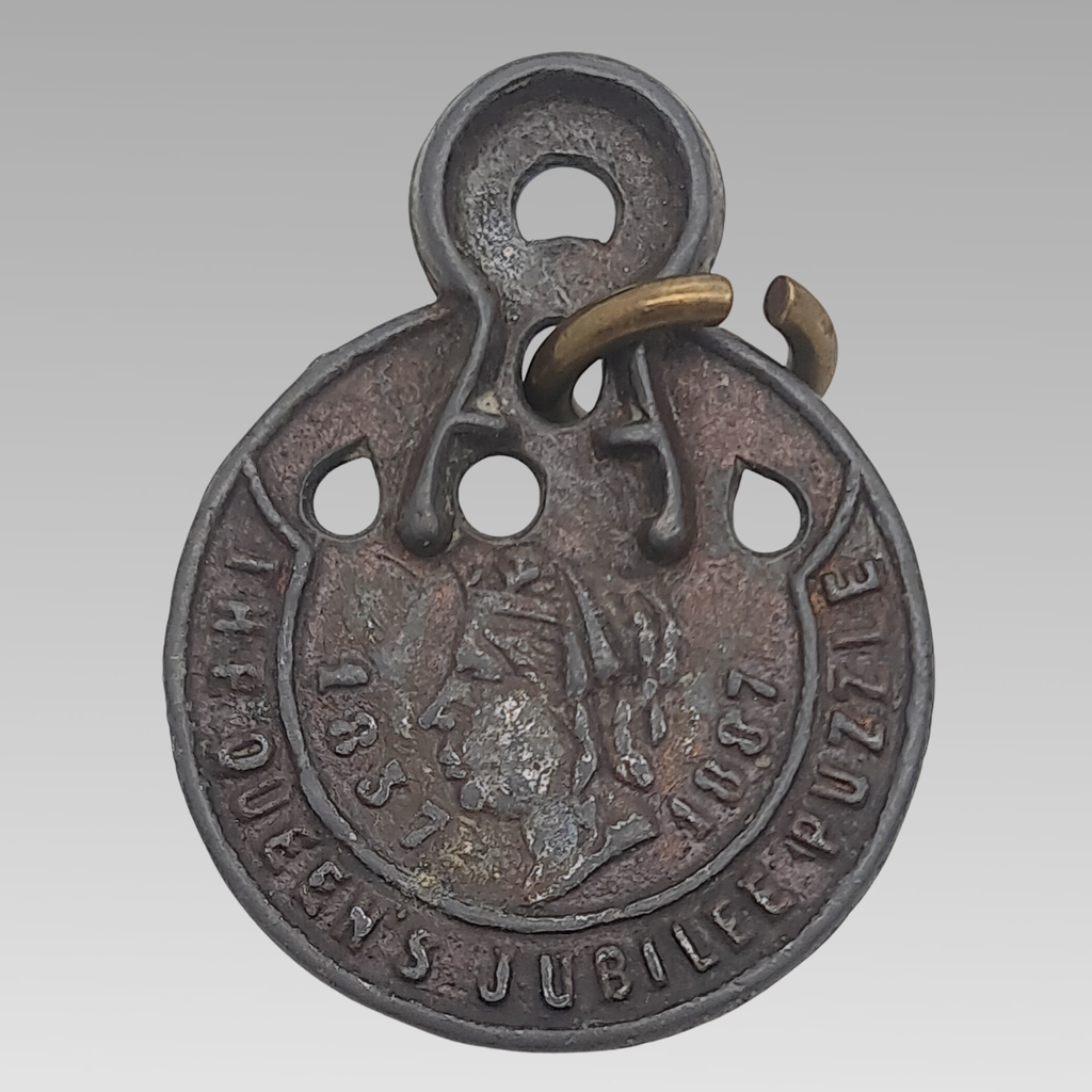 1887 Waterbury Watch Queen's Jubilee Puzzle Fob Medal Antique