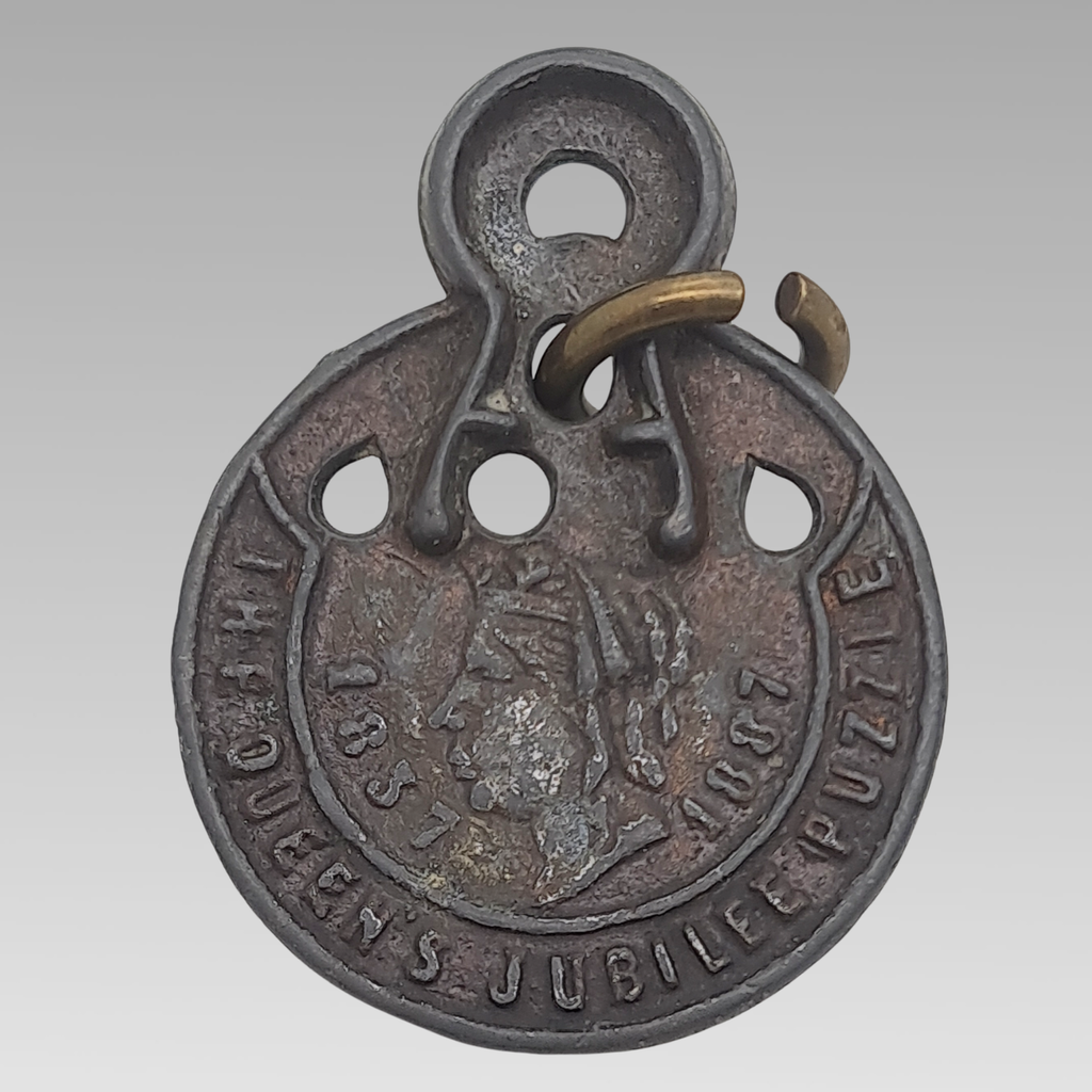 1887 Waterbury Watch Queen's Jubilee Puzzle Fob Medal Antique