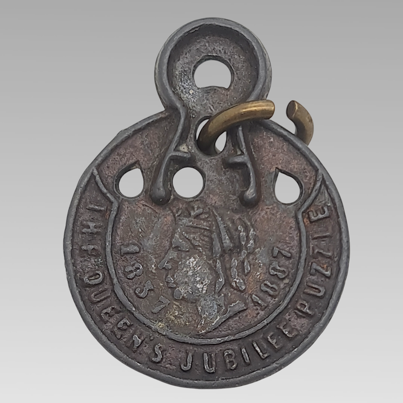 1887 Waterbury Watch Queen's Jubilee Puzzle Fob Medal Antique