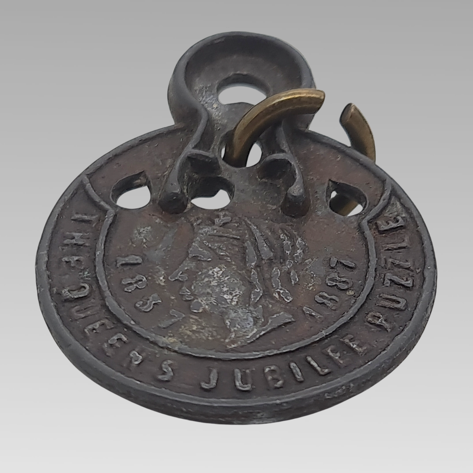 1887 Waterbury Watch Queen's Jubilee Puzzle Fob Medal Antique