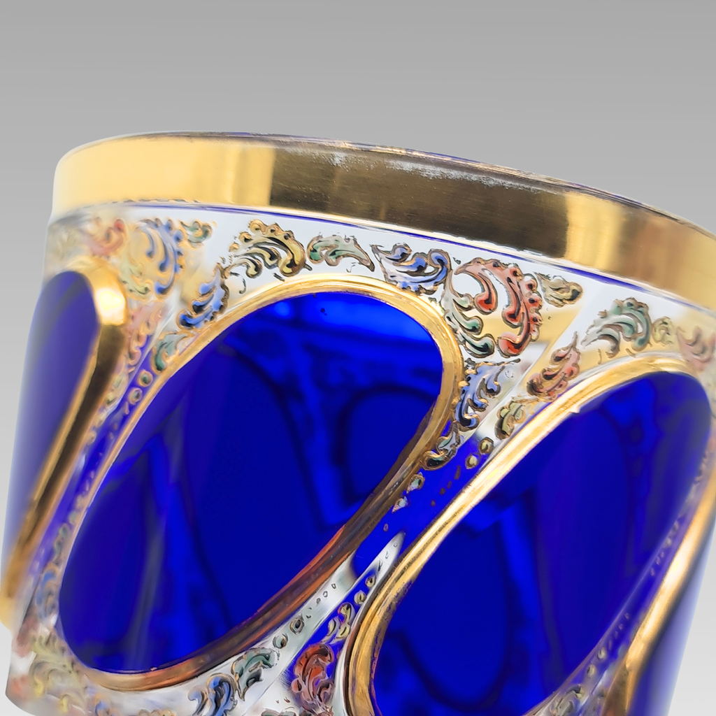 Antique Moser Tri-Colour Enamelled Glass Goblet c1890 Bohemian