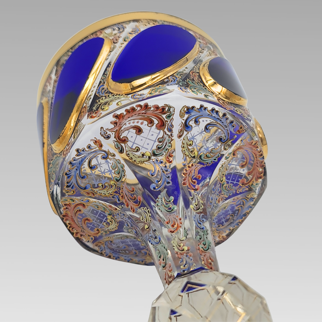 Antique Moser Tri-Colour Enamelled Glass Goblet c1890 Bohemian