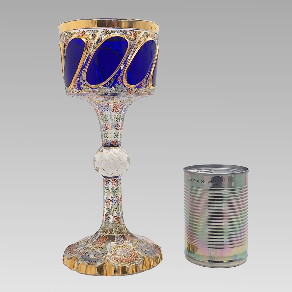 Antique Moser Tri-Colour Enamelled Glass Goblet c1890 Bohemian