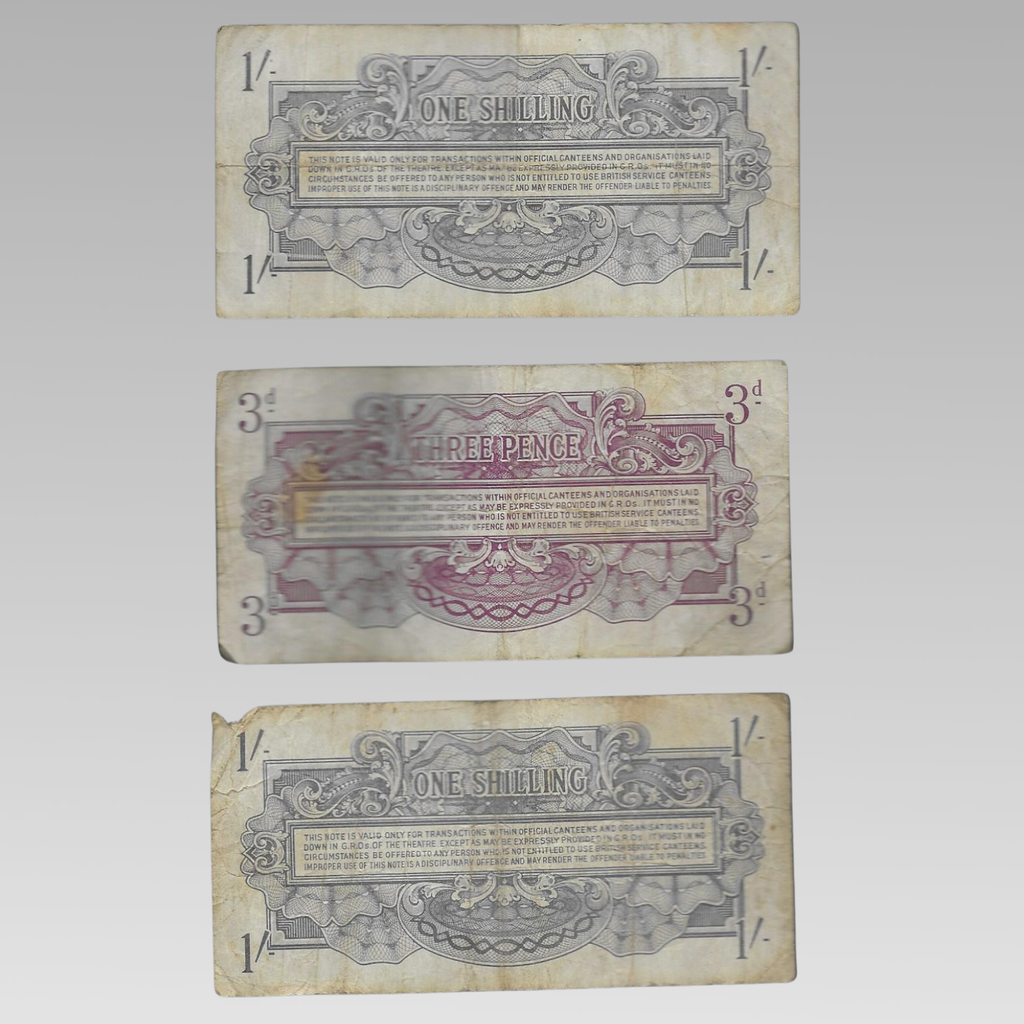 WW2 British Armed Forces Special Voucher Notes 1 Shilling & 3 Pence x3