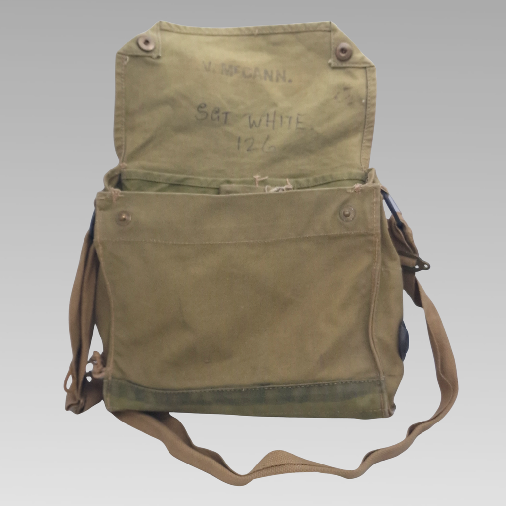 WWII Commonwealth Gas Mask Respirator Transit Bag Canvas Named