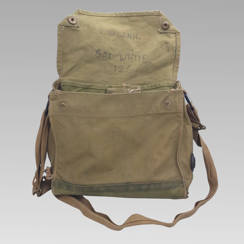WWII Commonwealth Gas Mask Respirator Transit Bag Canvas Named
